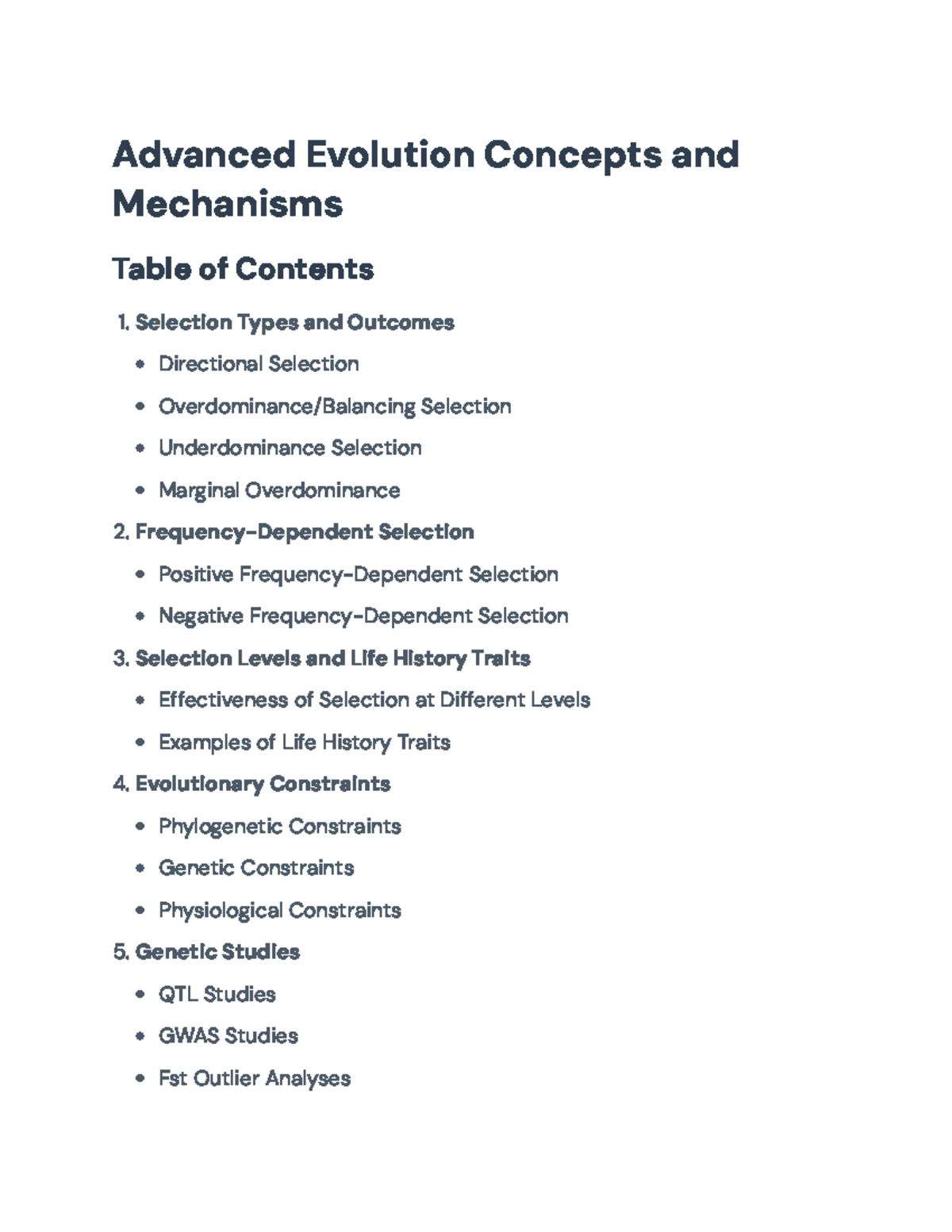 Evolutionary Biology Mechanisms and Concepts Overview (Final Exam Study ...