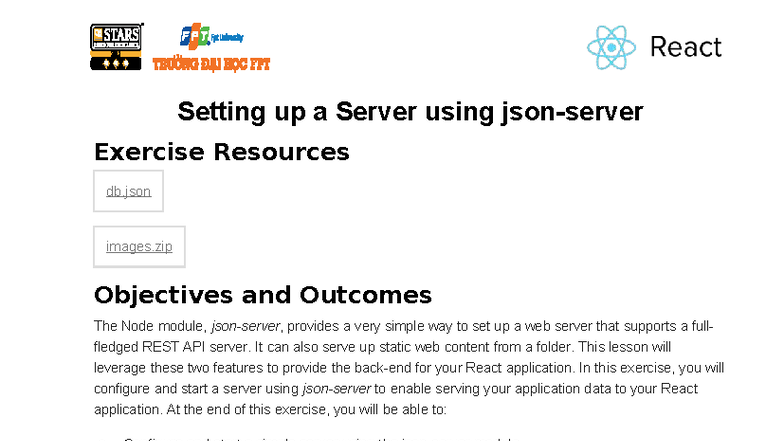 Exercise 18: Setting Up a Server with json-server for React App - Studocu