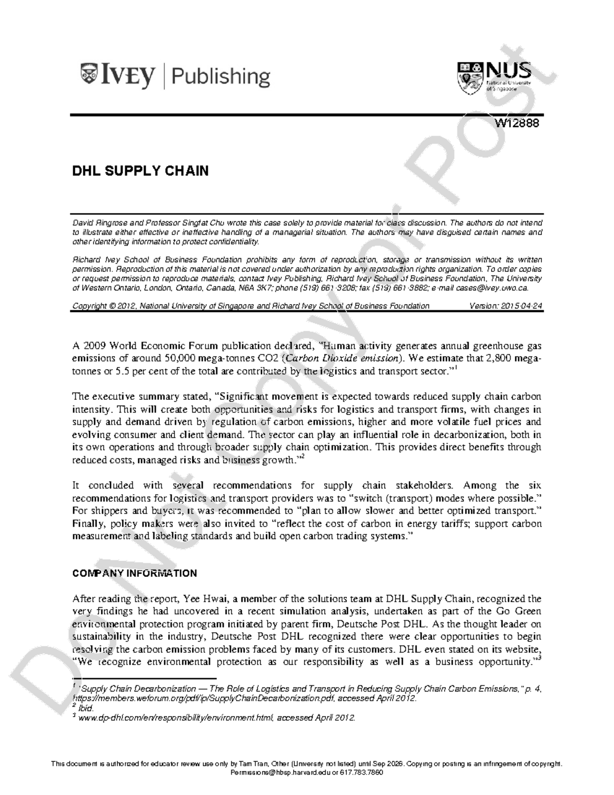 DHL Case Study: Supply Chain CO2 Emissions & Optimization Strategies ...