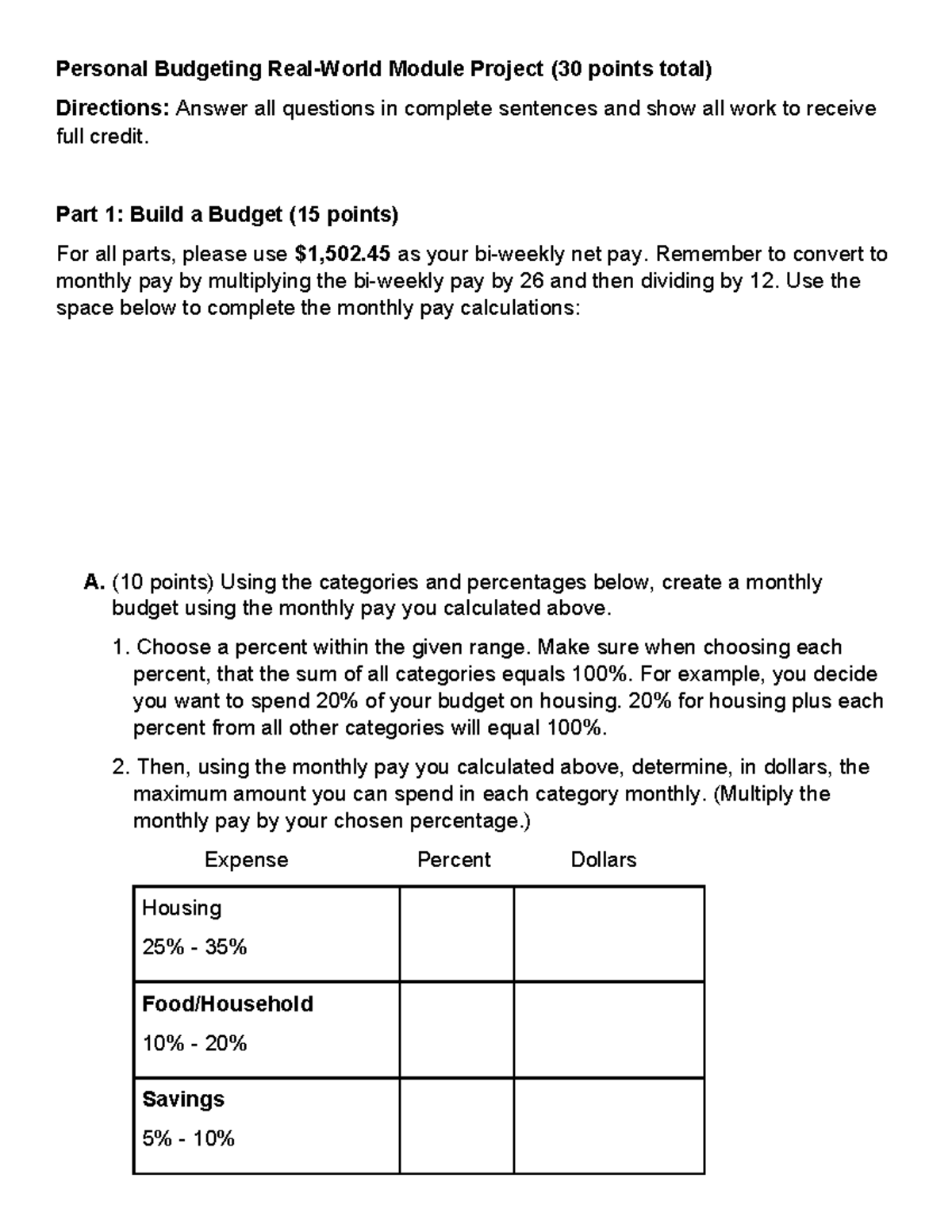 Personal Budgeting Module Project (0303) - Complete Guide - Studocu