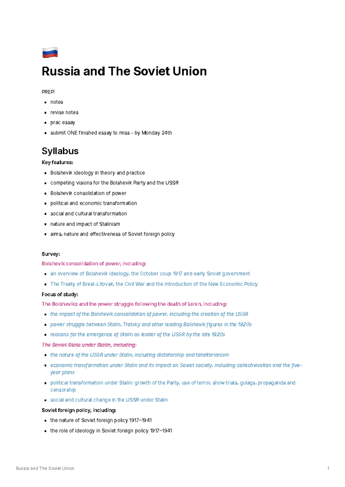 Russia and The Soviet Union (HIST 101): Comprehensive Study Notes - Studocu