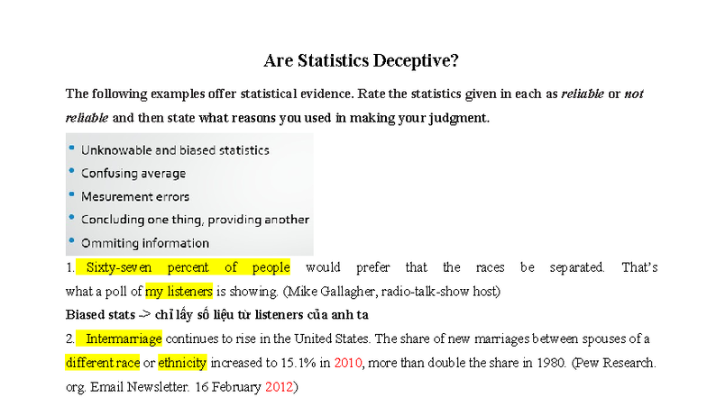 Evaluating the Reliability of Statistics - 2020 - Studocu
