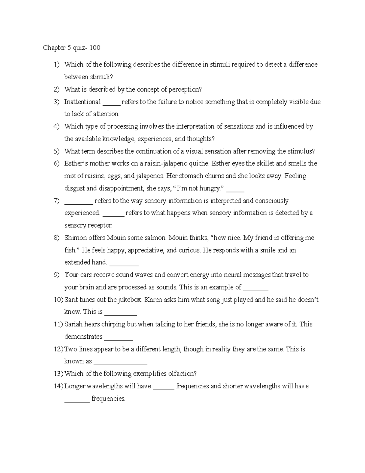 Chapter 5 Quiz Review - Psychology 101 - Studocu