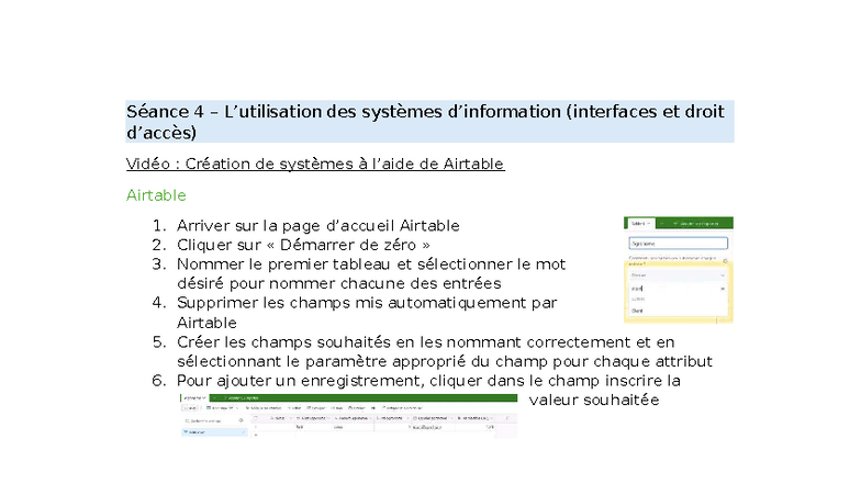 TECH - Étapes de Création et Gestion dans Airtable et Softr - Studocu