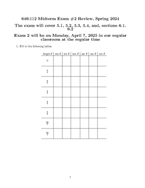 Math 112 Exam 1 Study Guide and Review Exercises - Studocu