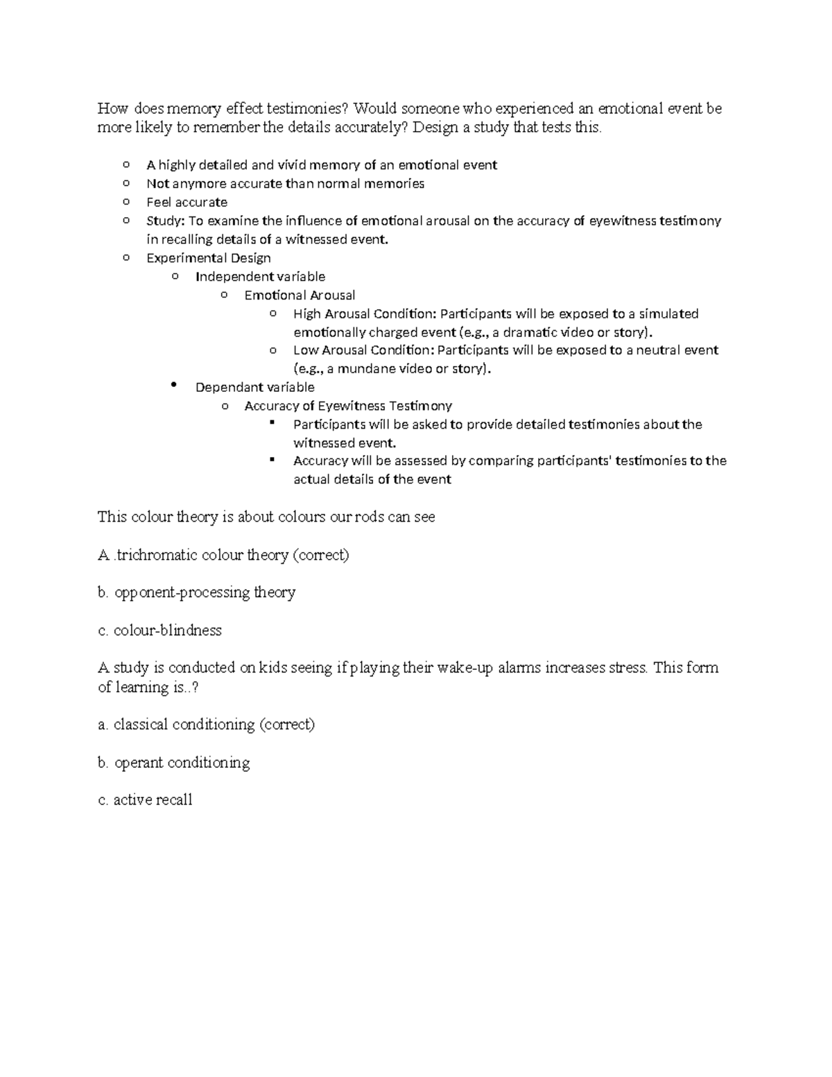 Psych prelab - How does memory effect testimonies? Would someone who ...