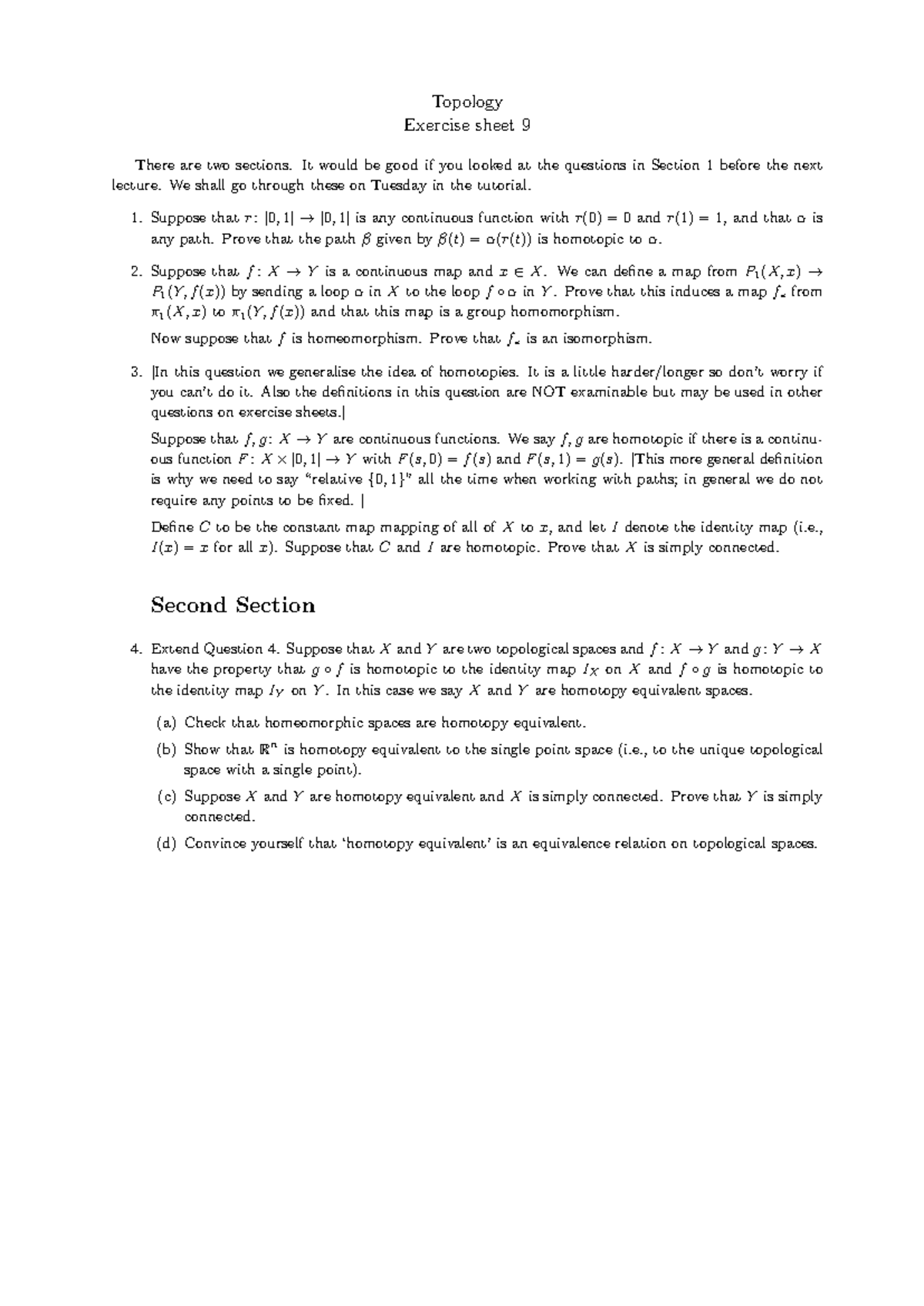 Exercise Sheet 9 - Questions - Topology Exercise sheet 9 There are two ...