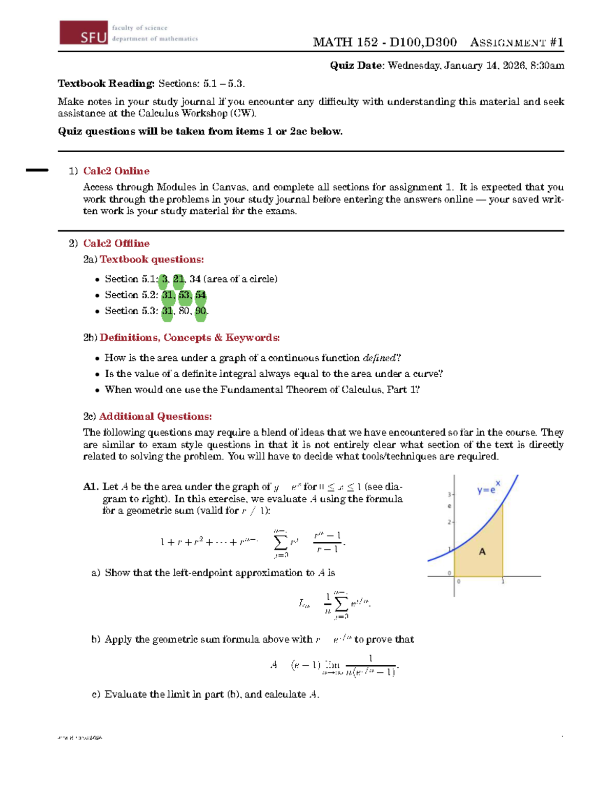 MATH 152 D100,D300 ASSIGNMENT Quiz Prep for Jan 14, 2026 - Studocu