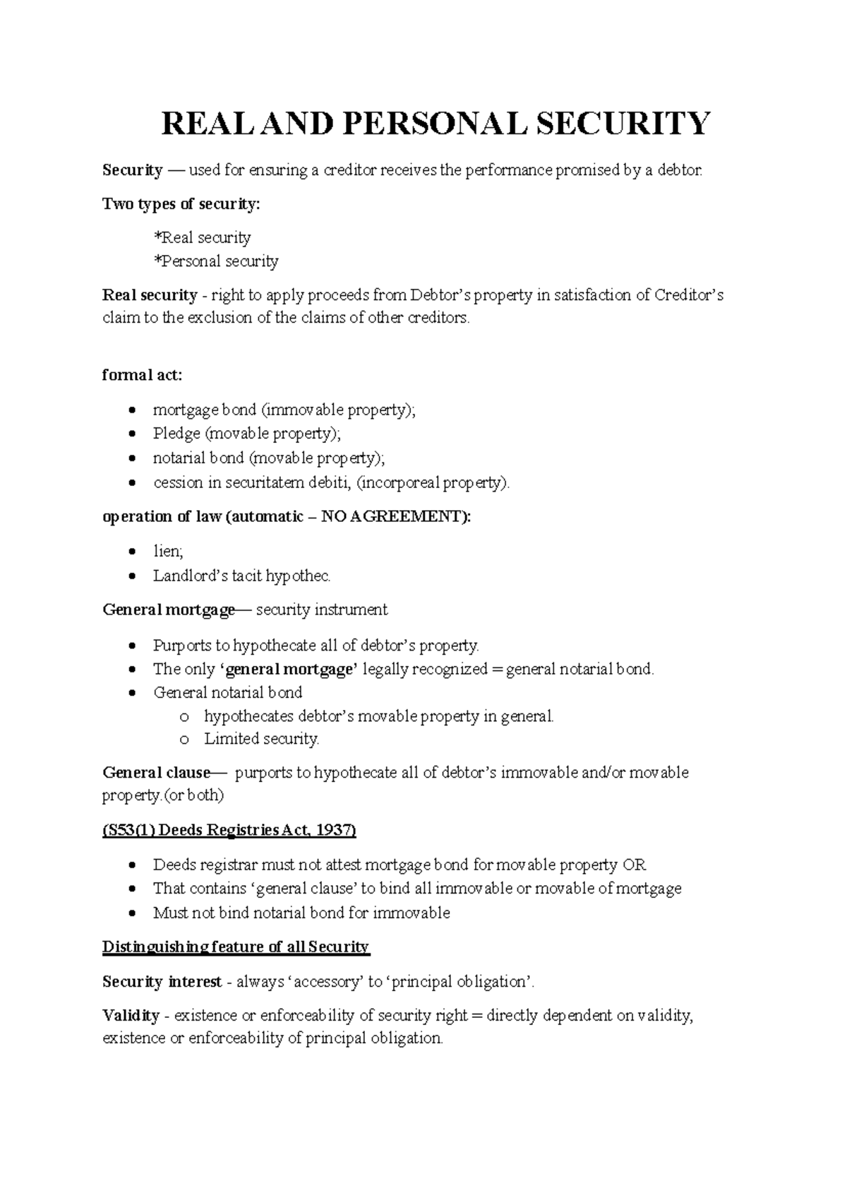 LAW 3: Real and Personal Security - Key Concepts and Case Law - Studocu