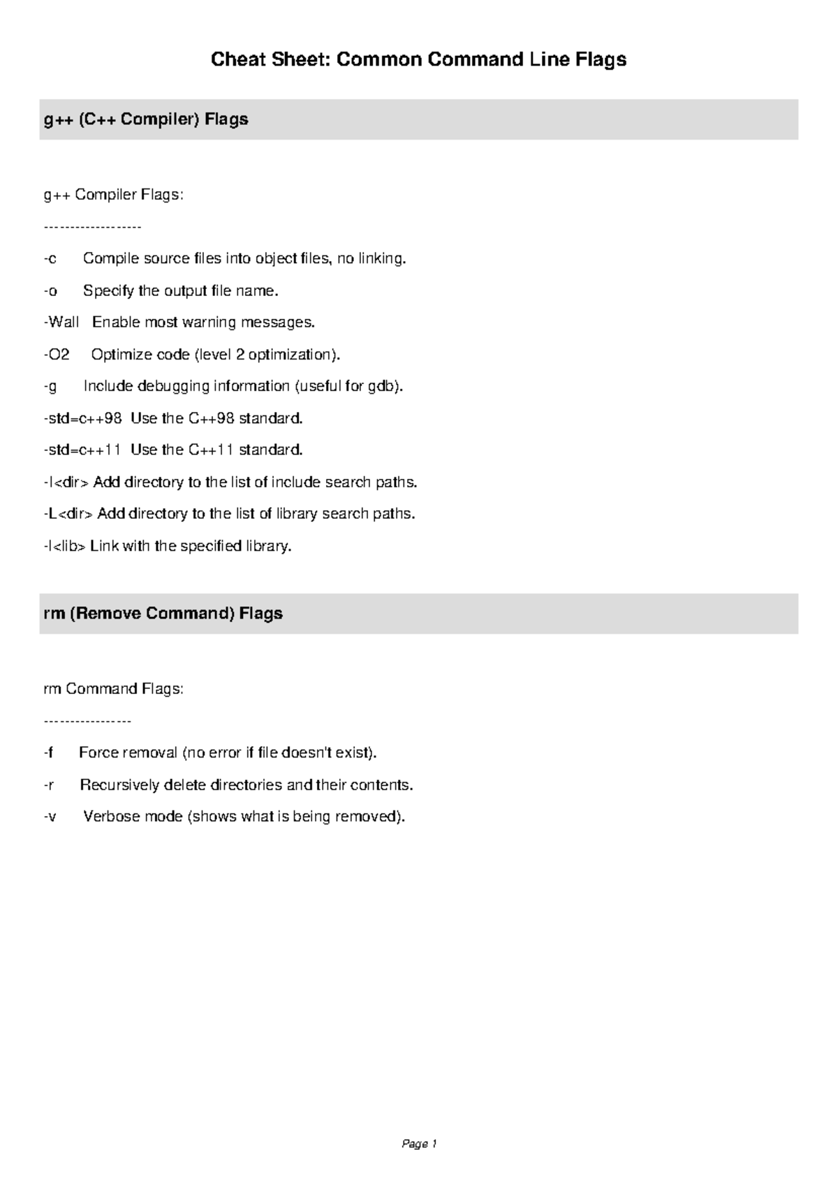 Command flags cheat sheet - Cheat Sheet: Common Command Line Flags g++ ...