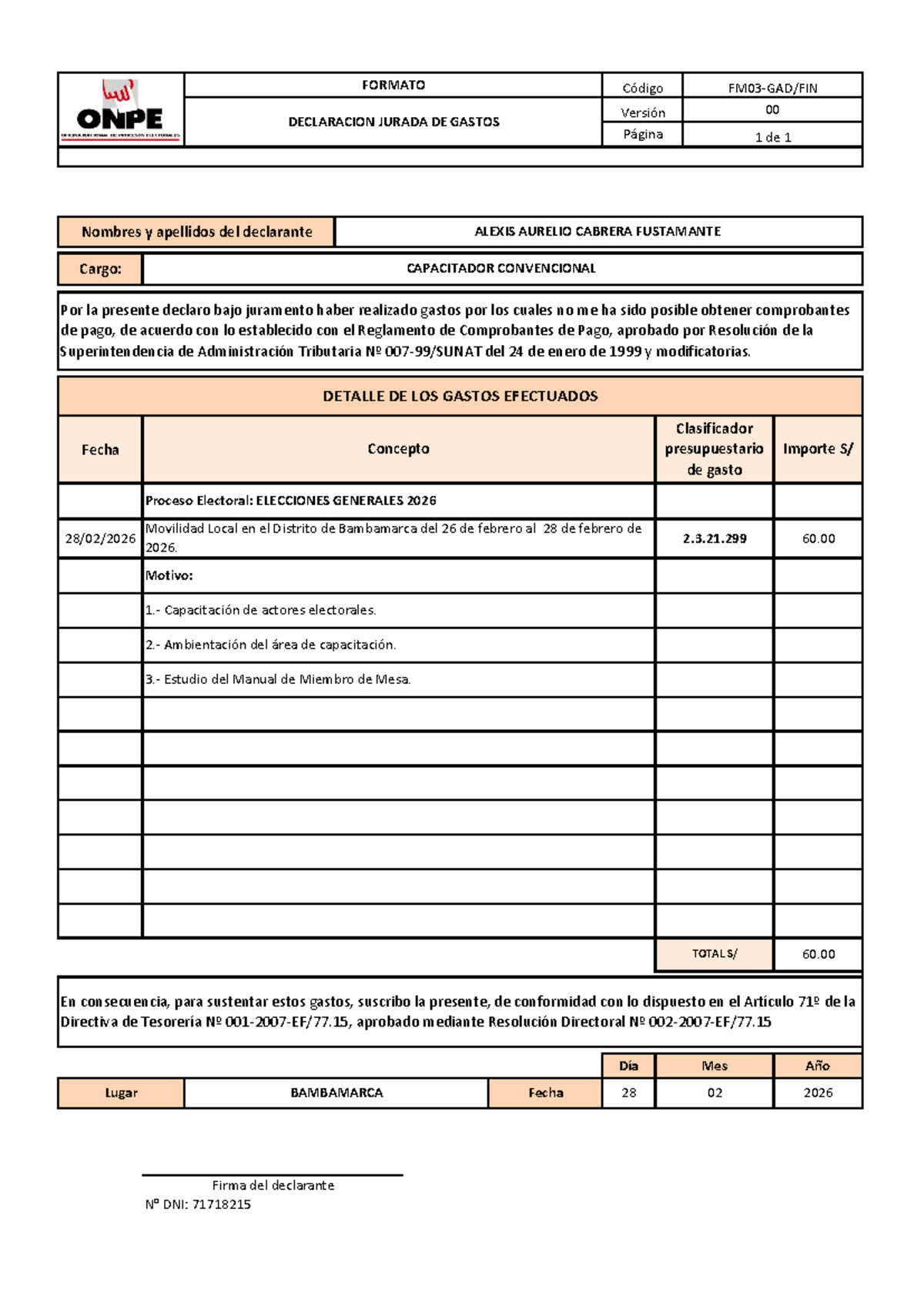 FM03-GAD FIN Declaración Jurada de Gastos - Elecciones 2026 - Studocu