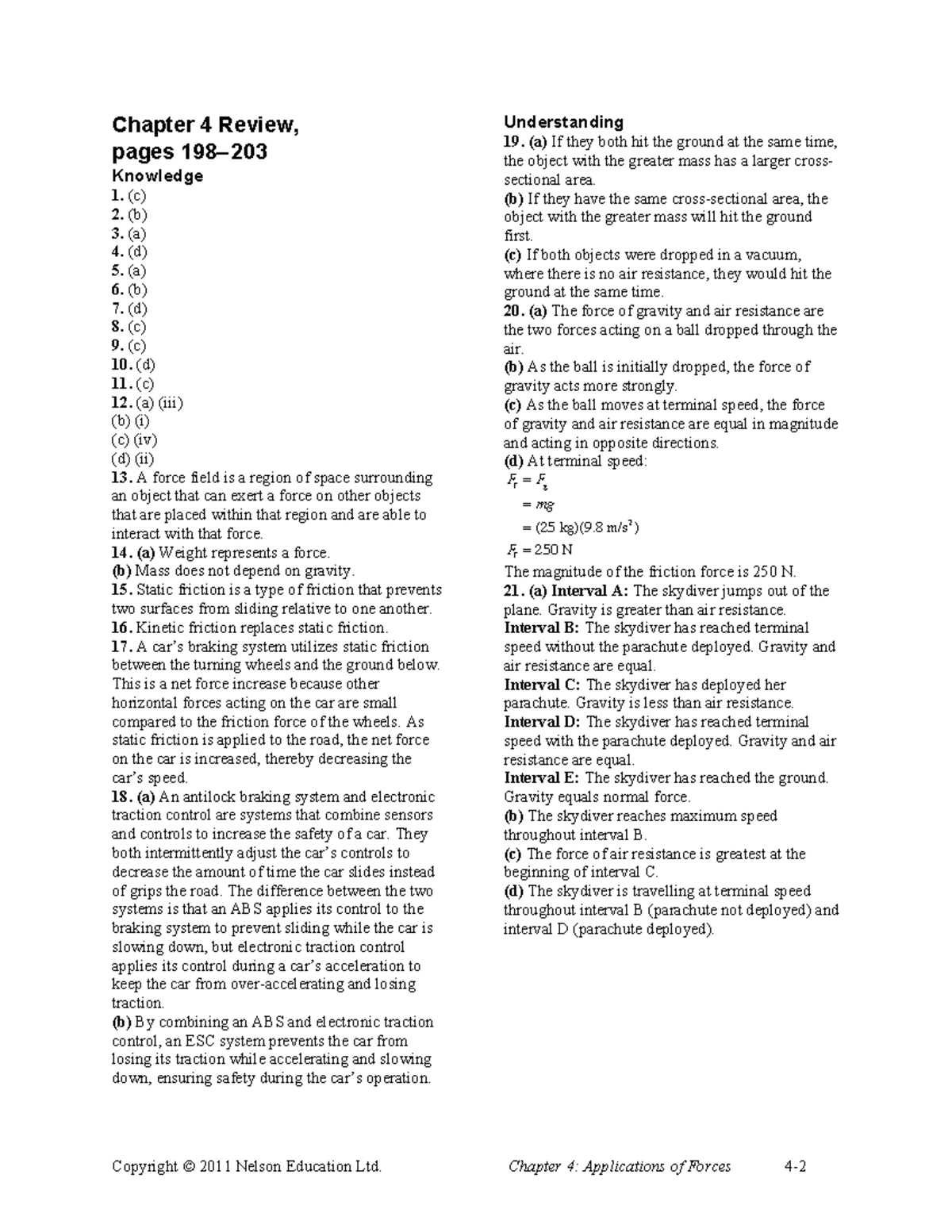 Chapter 4 Review Answers: Applications of Forces and Friction Concepts ...