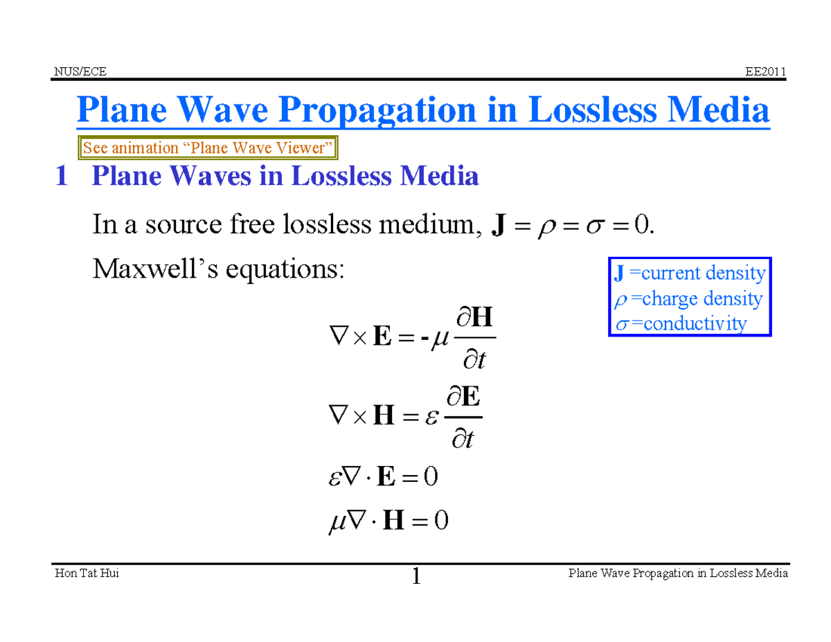 01-Planewave - clase - Hon Tat Hui Plane Wave Propagation in Lossless ...
