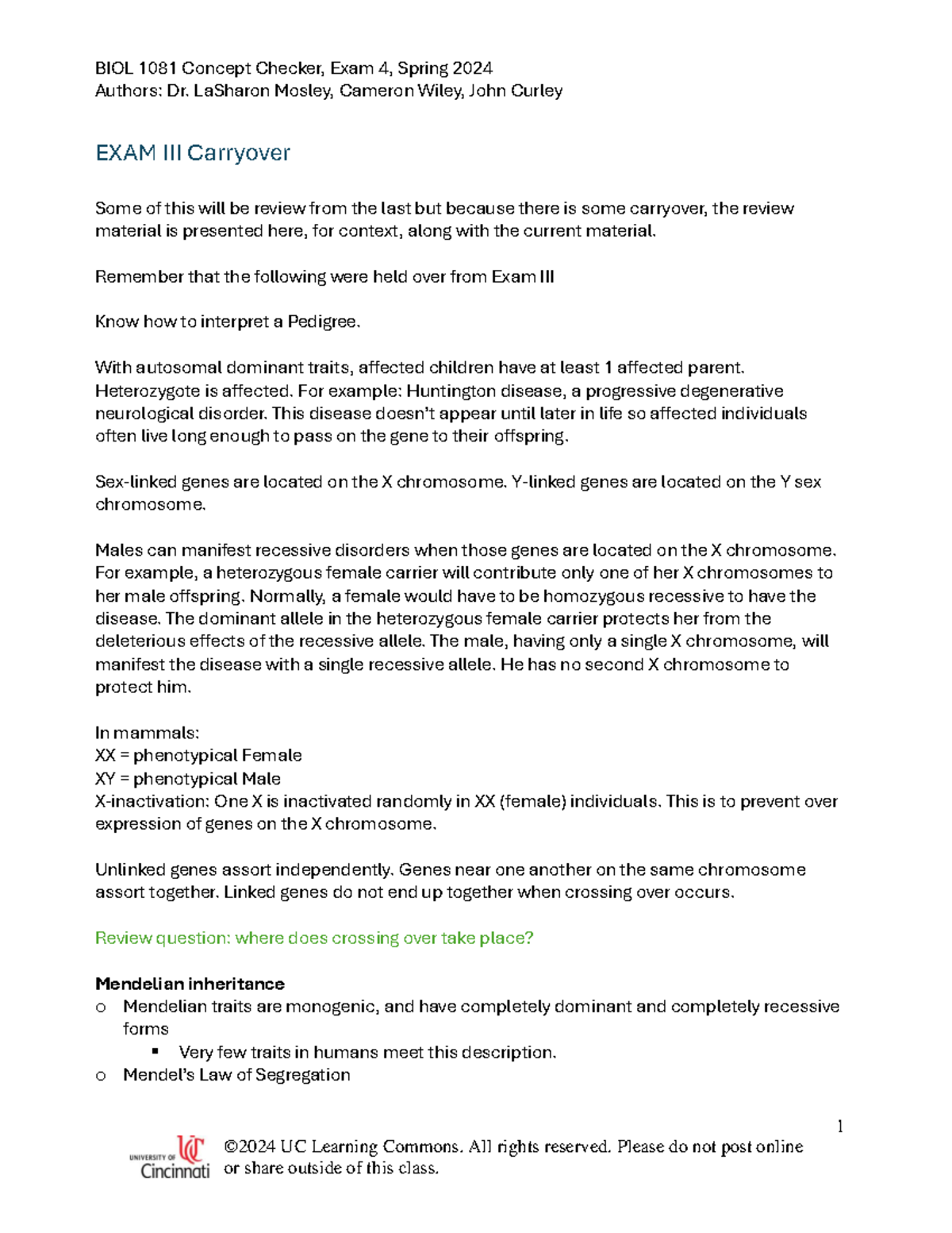 Exam 4 Review: Key Concepts on Genetics and Molecular Biology - Studocu