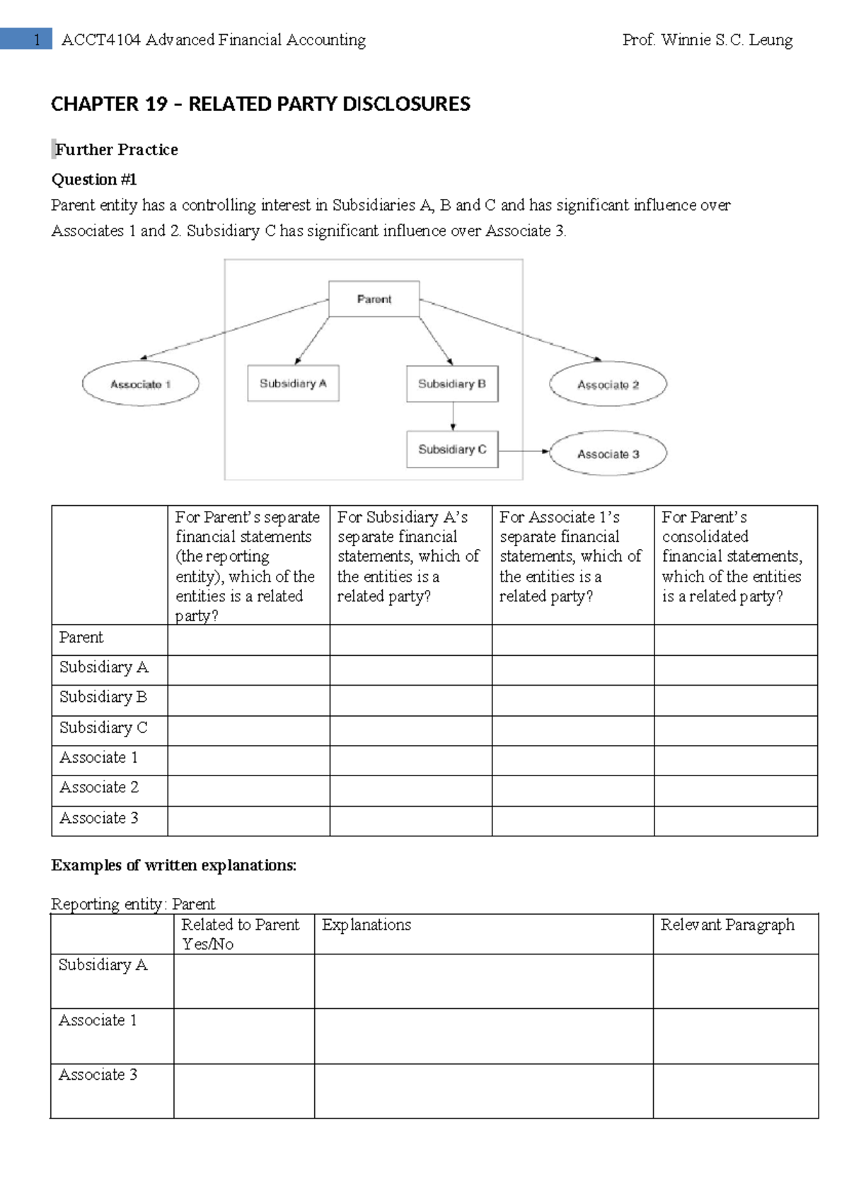 ACCT4104 Advanced Financial Accounting CH19 Related Party Disclosures ...