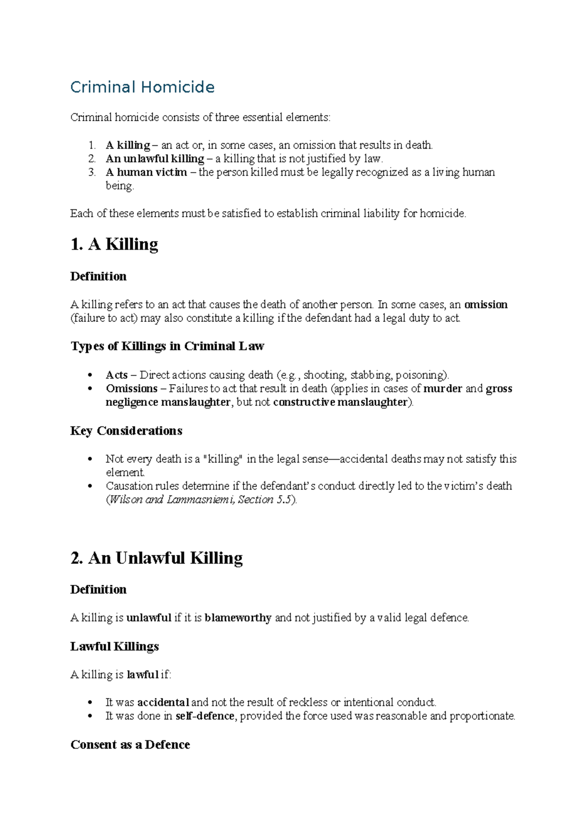 Homicide: Key Elements and Legal Considerations (CRIM 101) - Studocu