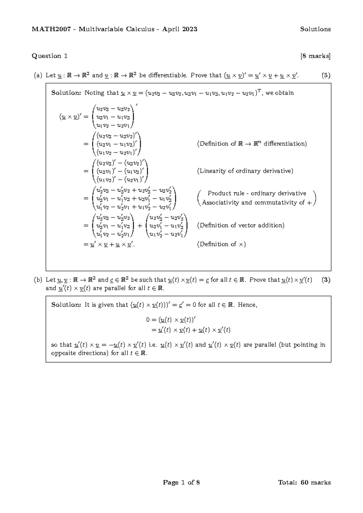 MATH2007 Multivariable Calculus April 2023 Solutions Overview - Studocu