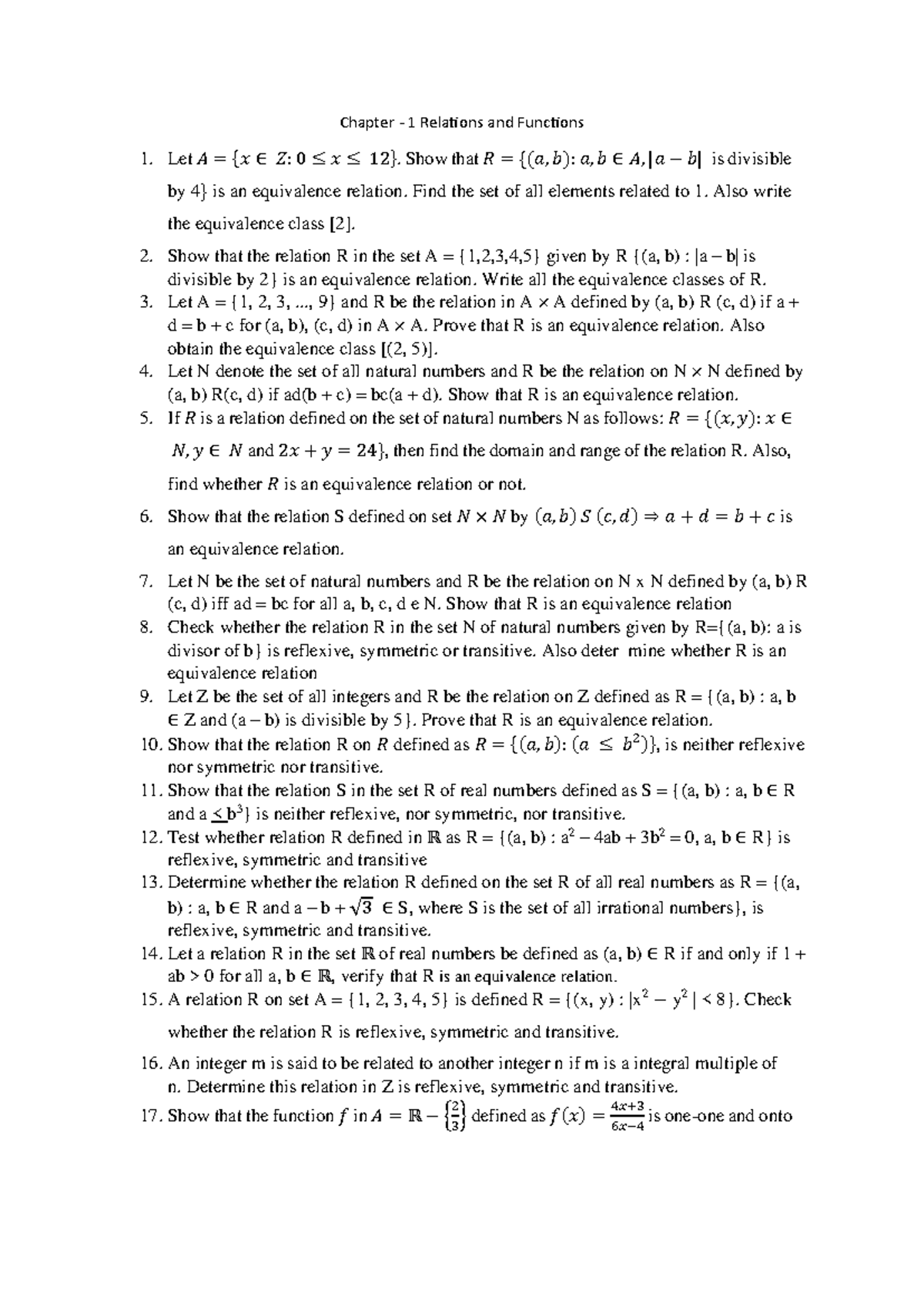 PYQ 2025 - Previous year question paper - Chapter - 1 Relations and ...