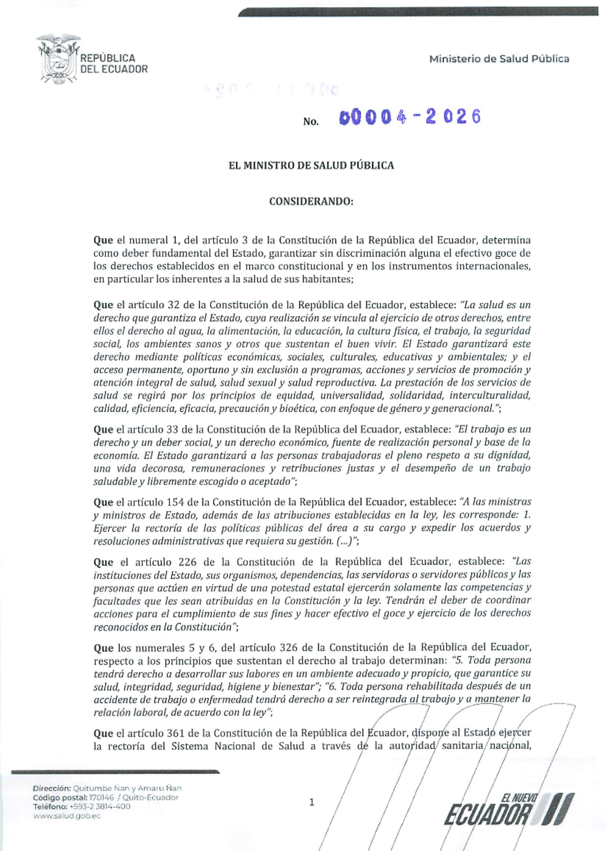 Normativa de Seguridad y Salud Ocupacional en Ecuador (AC-00004-2026 ...