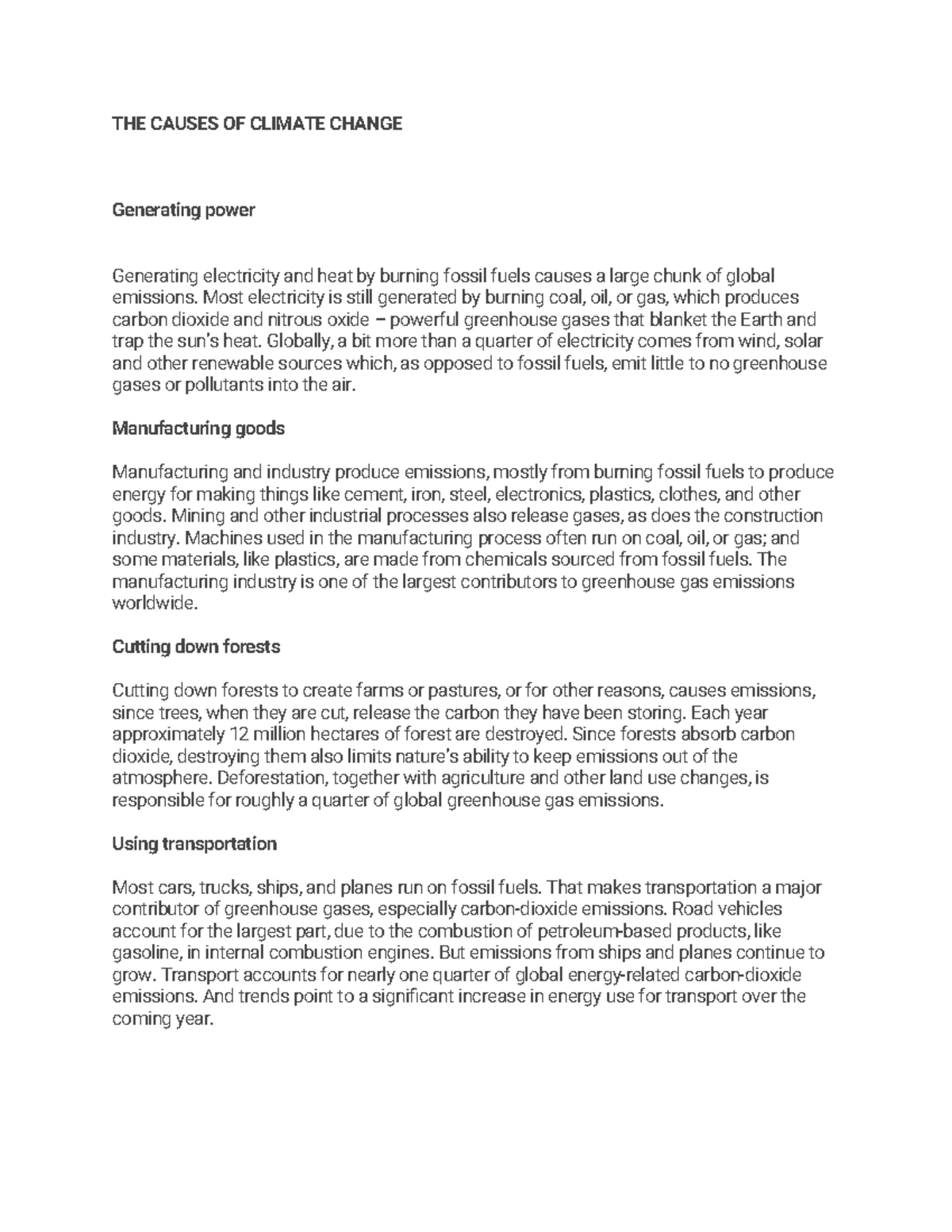 Causes and Effects of Climate Change: Insights and Implications - Studocu