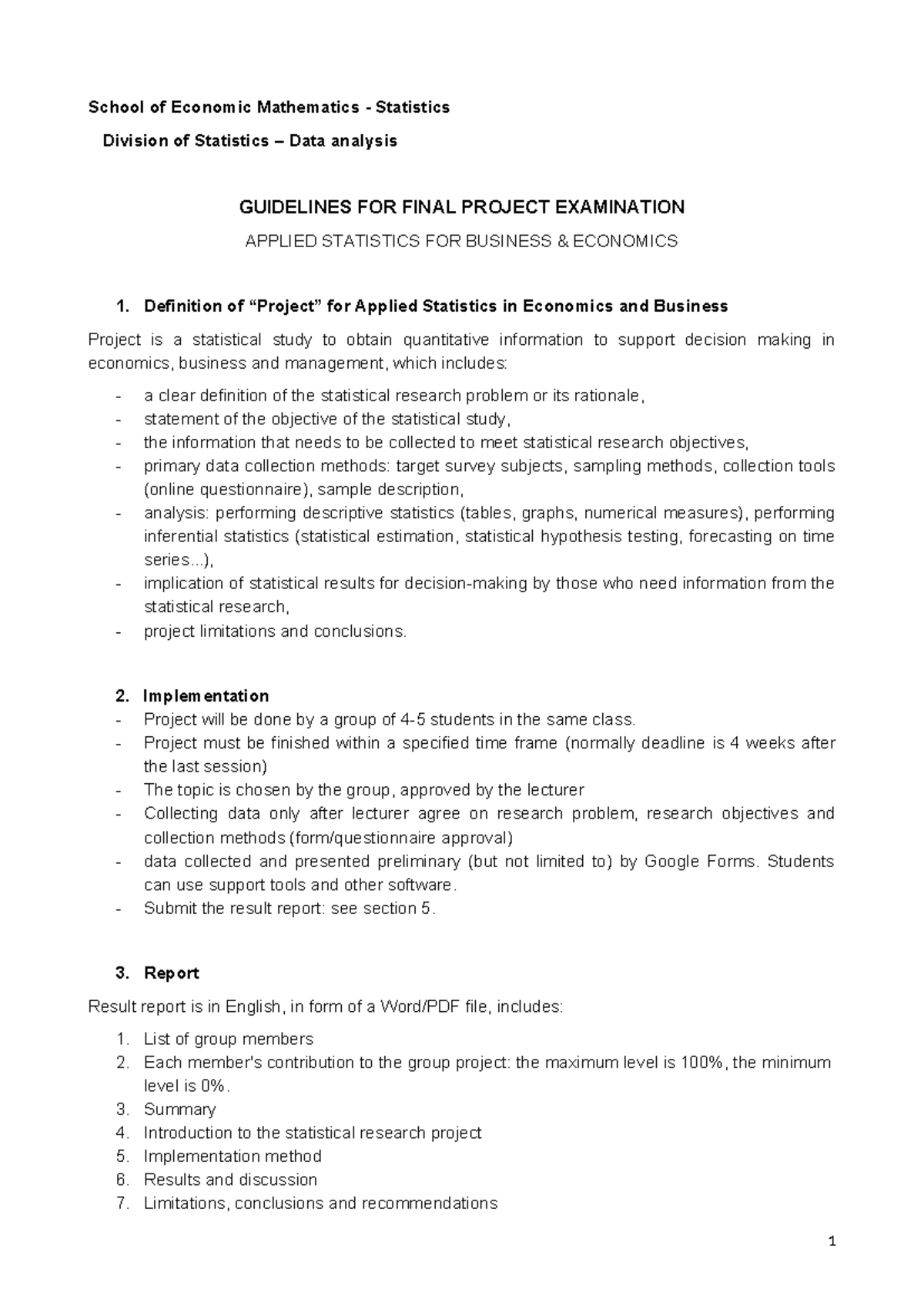 Final Project Exam Guidelines for Applied Statistics in Business (ECO ...