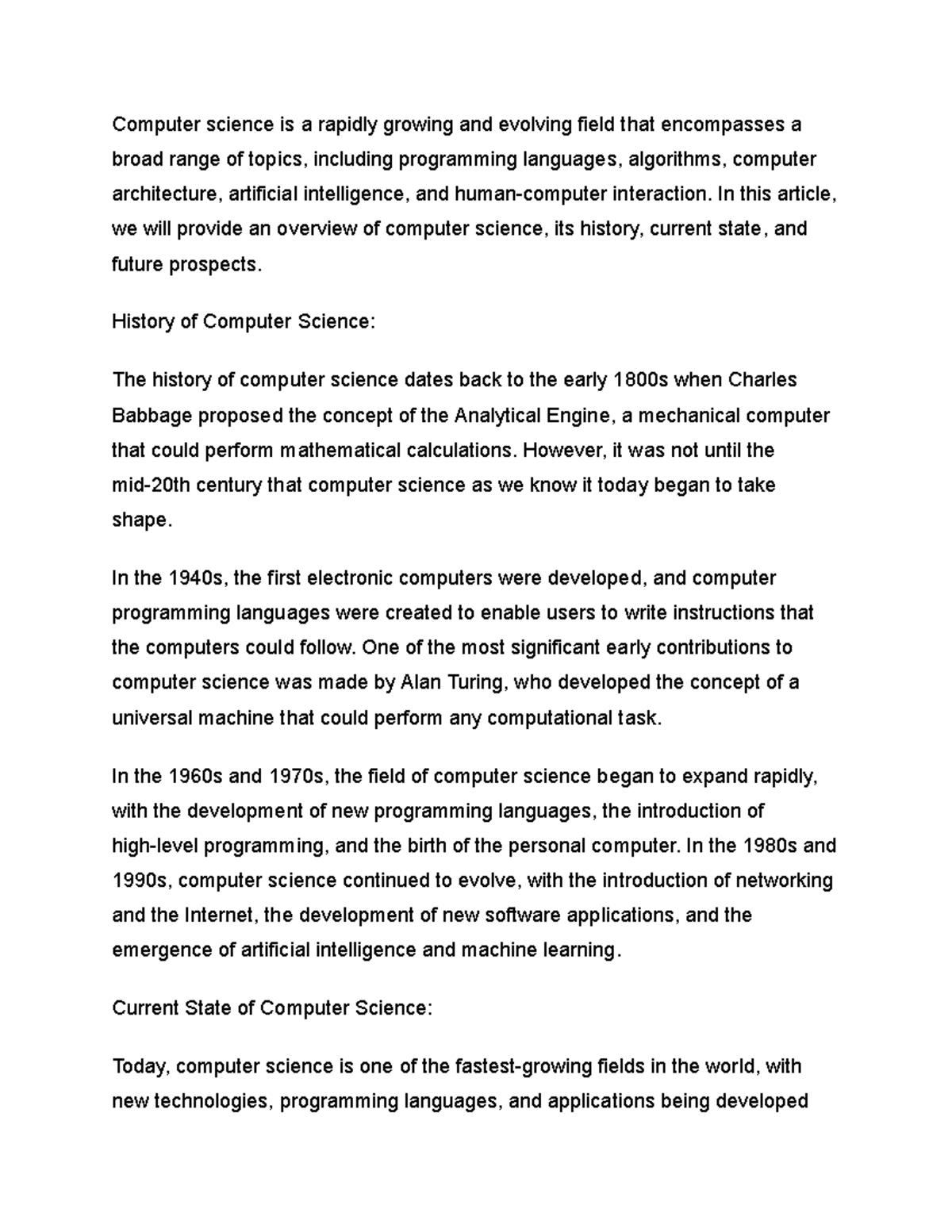 Studoc - Class notes - Computer science is a rapidly growing and ...