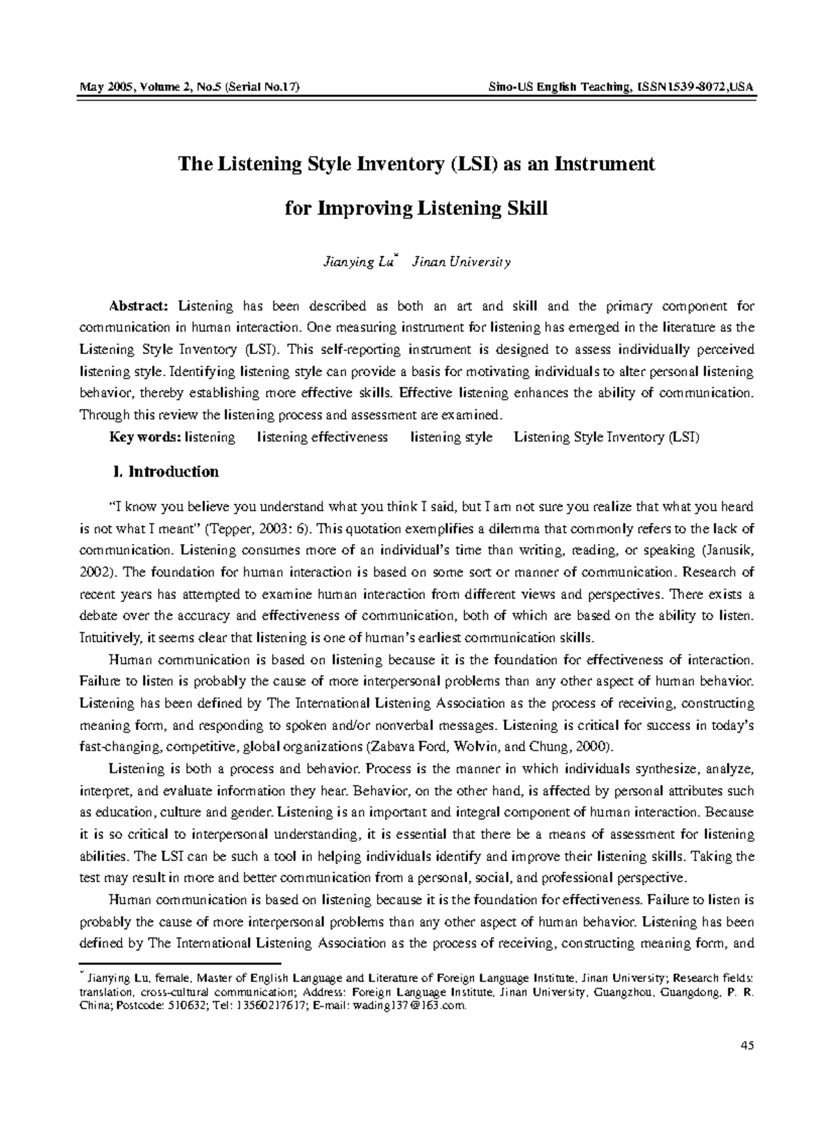The Listening Style Inventory (LSI) as a Tool for Enhancing Listening ...