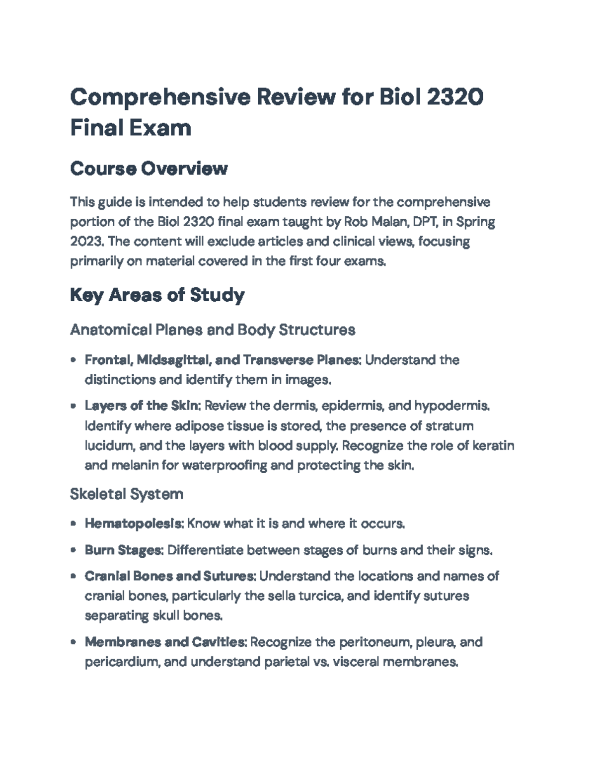 Comprehensive Review Guide for Biol 2320 Final Exam - Spring 2023 ...