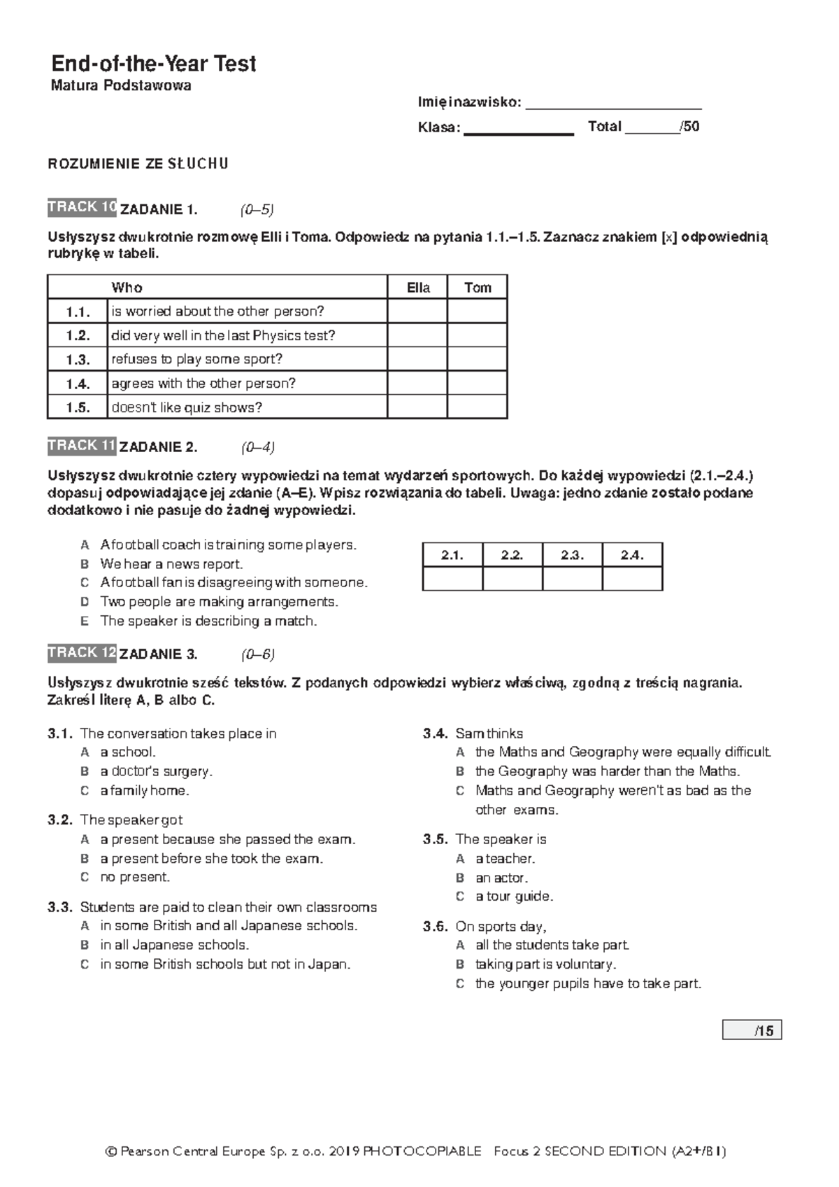 Matura Podstawowa 2E End-of-the-Year Test Review Notes - Studocu