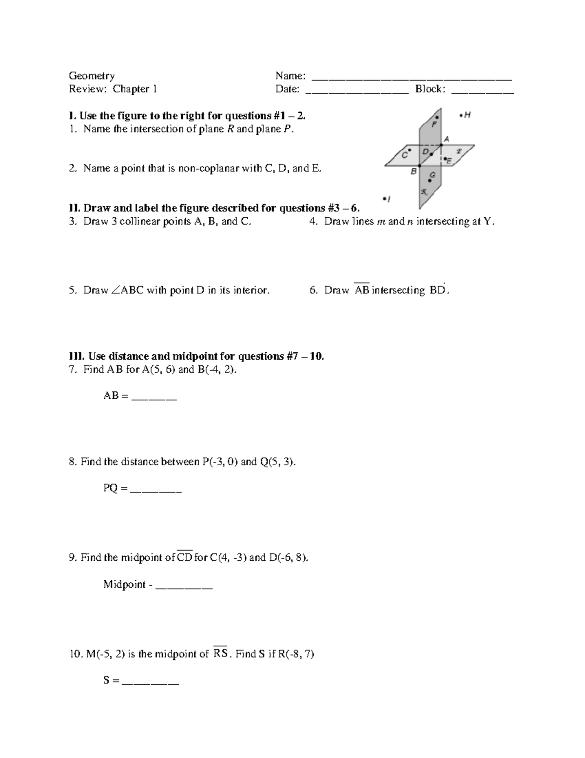 Geometry Review: CH 1 Qs & Solutions - Final Exam Prep - Studocu