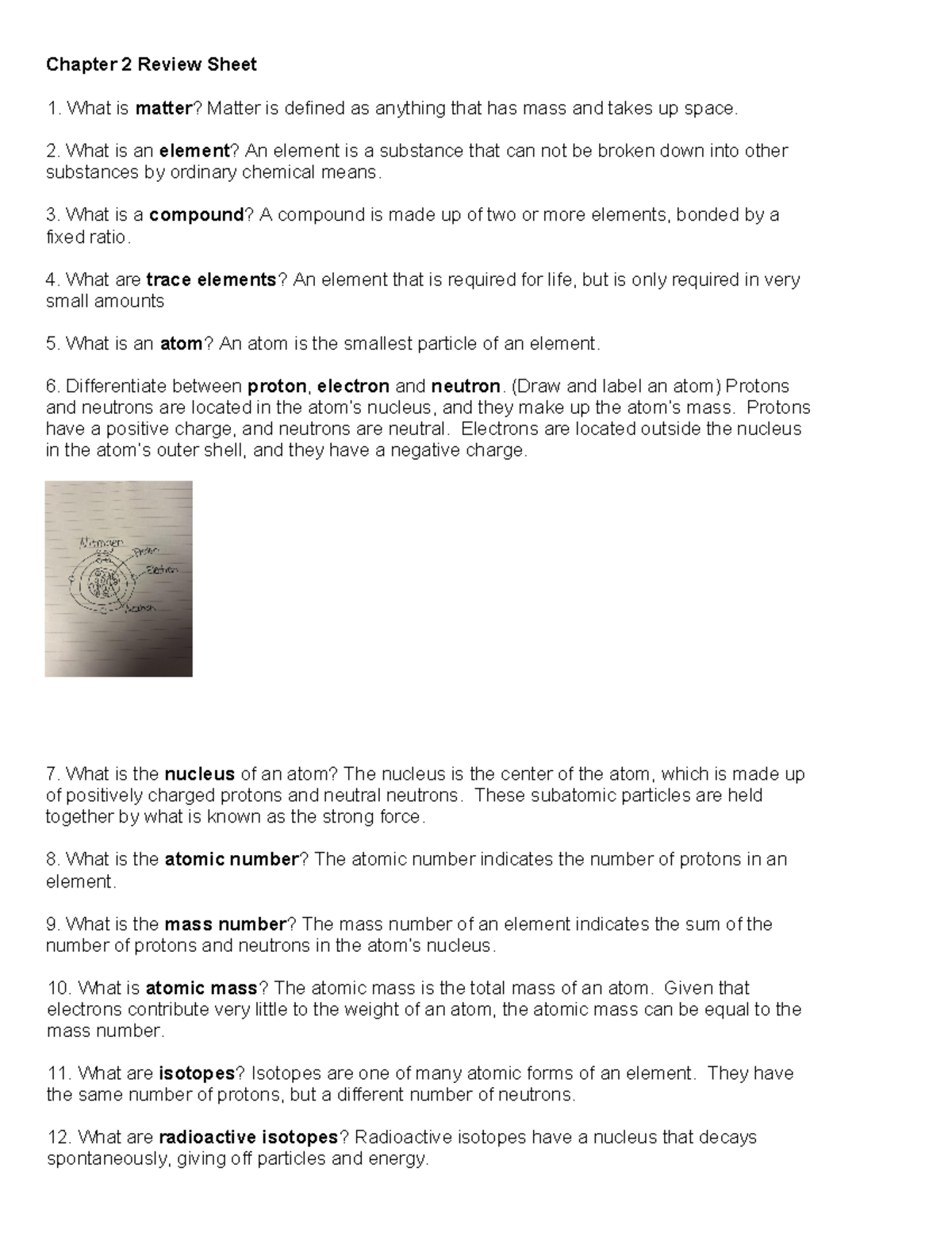 Chapter 2 Review Sheet - Vocabulary notes - Chapter 2 Review Sheet What ...