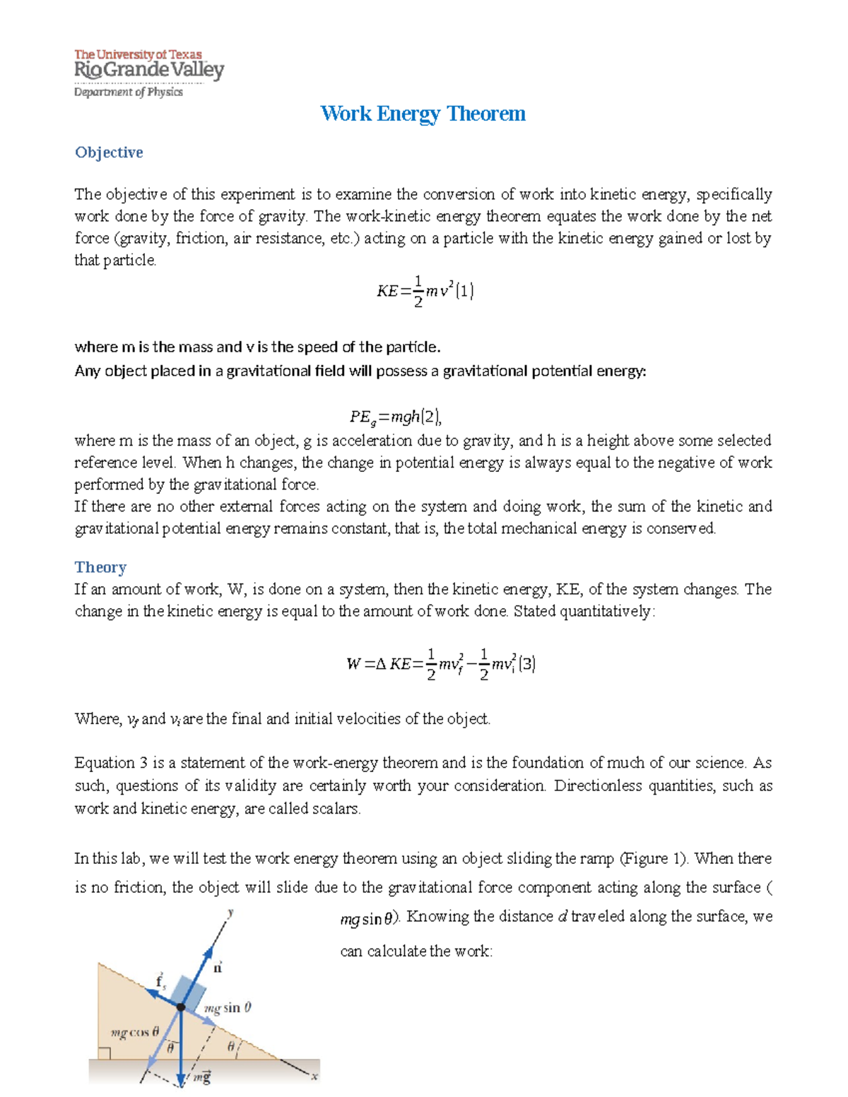 PHYS 1401 - Lab 5: Work Energy Theorem Experiment Report - Studocu