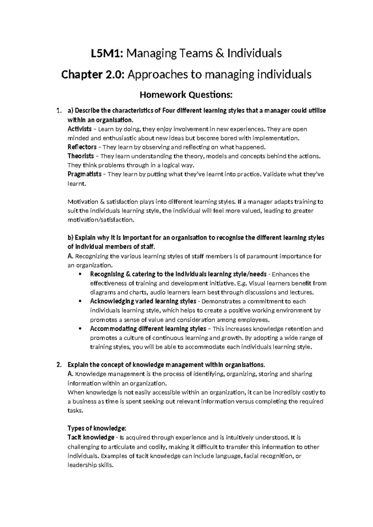 L5M1: Chapter 2 - Managing Learning Styles and Knowledge Management ...