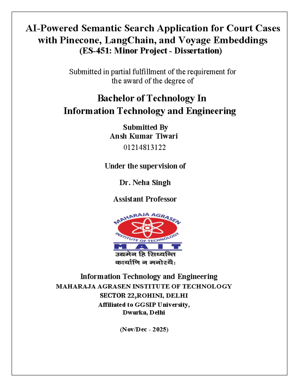B.Tech Minor Project Dissertation: Semantic Search for Court Cases (IT ...