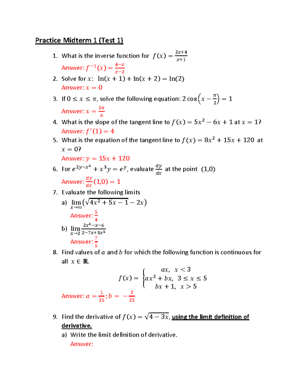 Practice MT1 V1 Answers - Practice Midterm 1 (Test 1) What is the ...