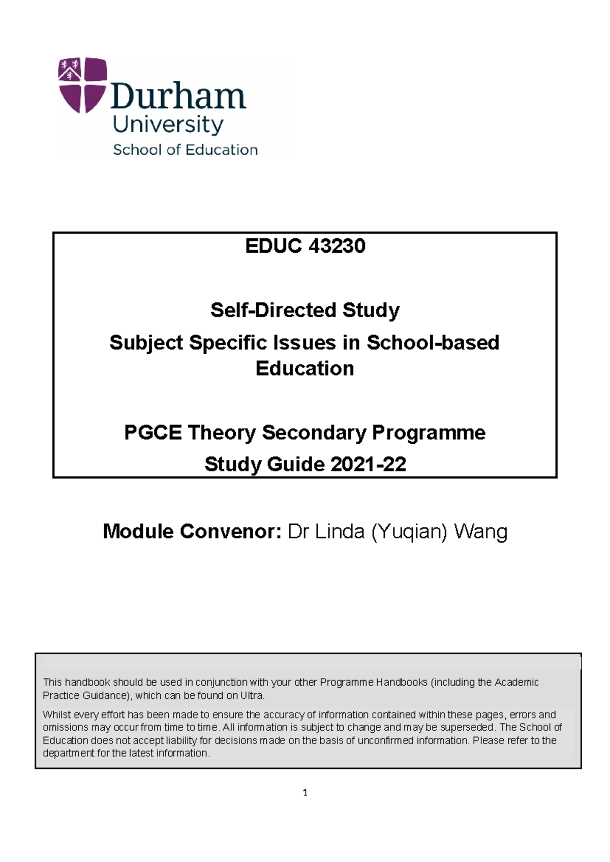EDUC 43230: PGCE Self-Directed Study Handbook 2021-22 - Studocu