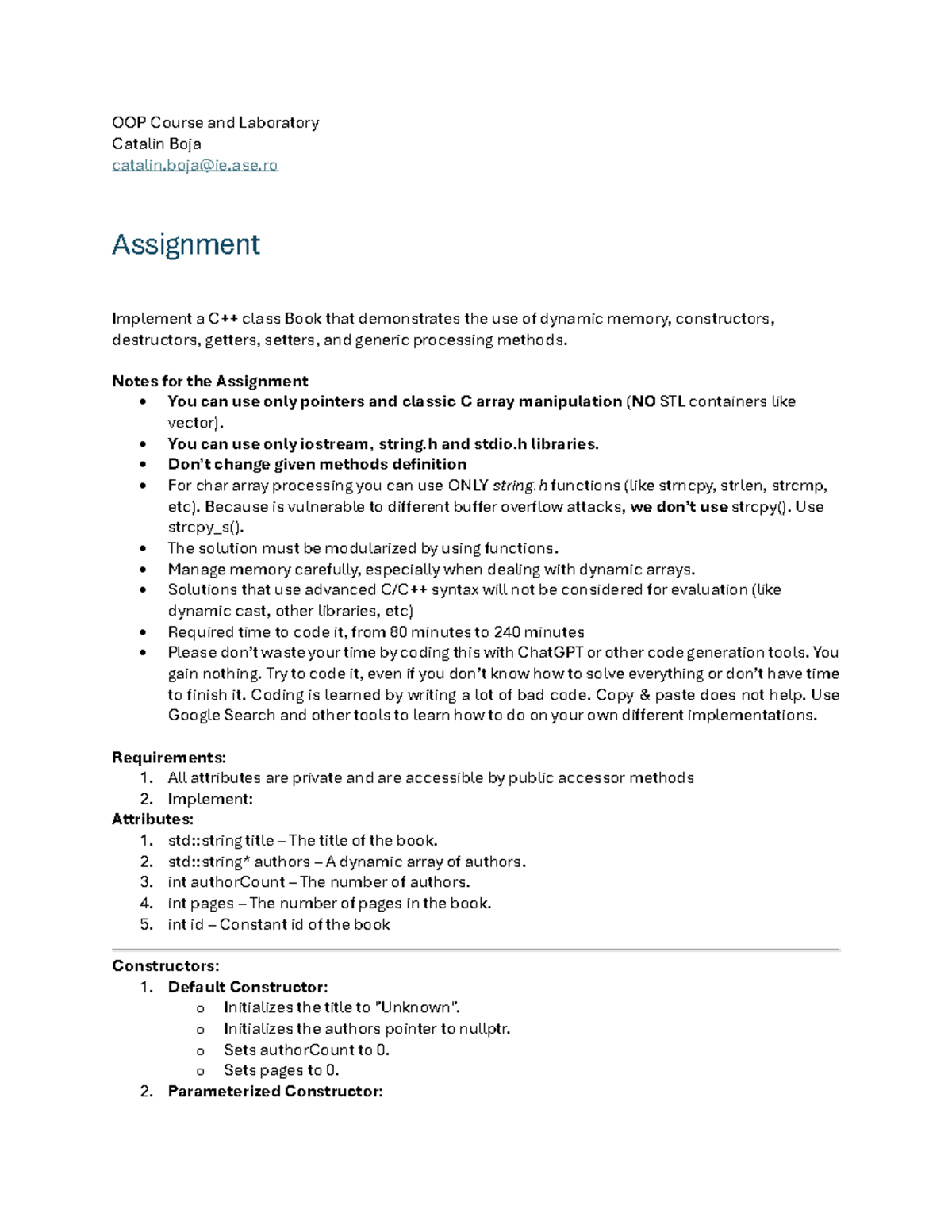 OOP 101 Assignment 5: Implementing a Dynamic Book Class - Studocu