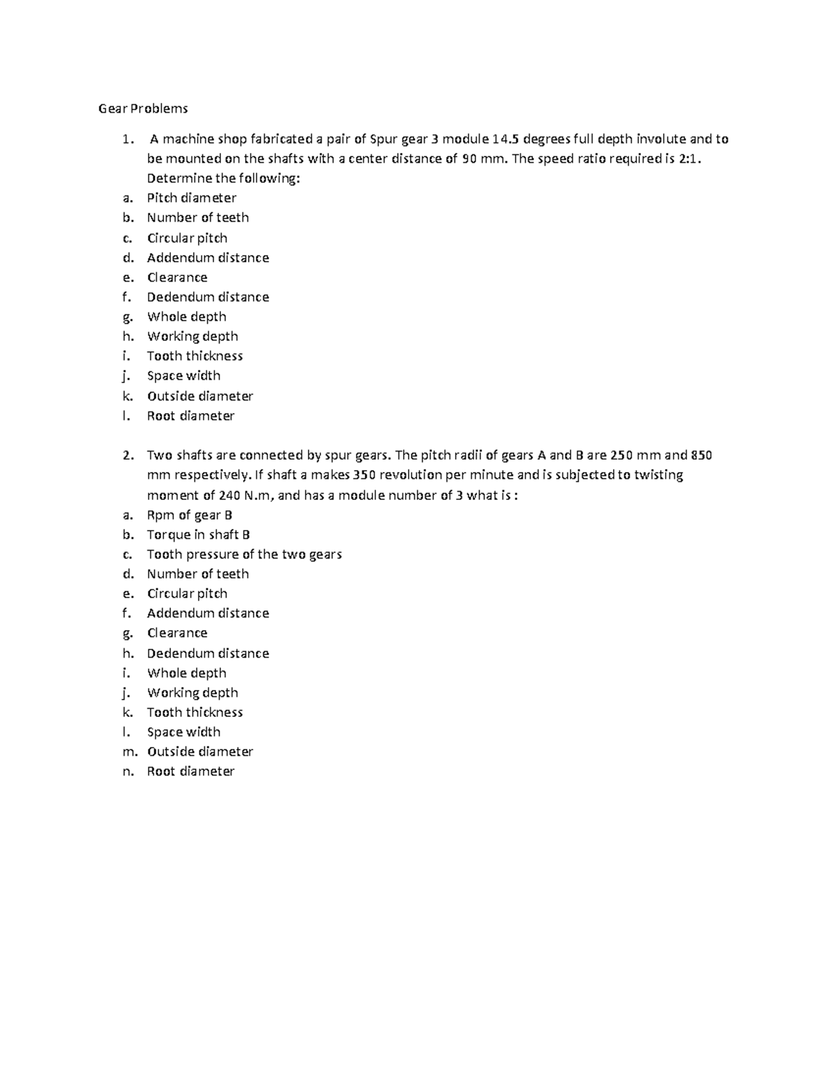 Gear Problems - Machine Design (MD101) - Calculations & Specifications ...