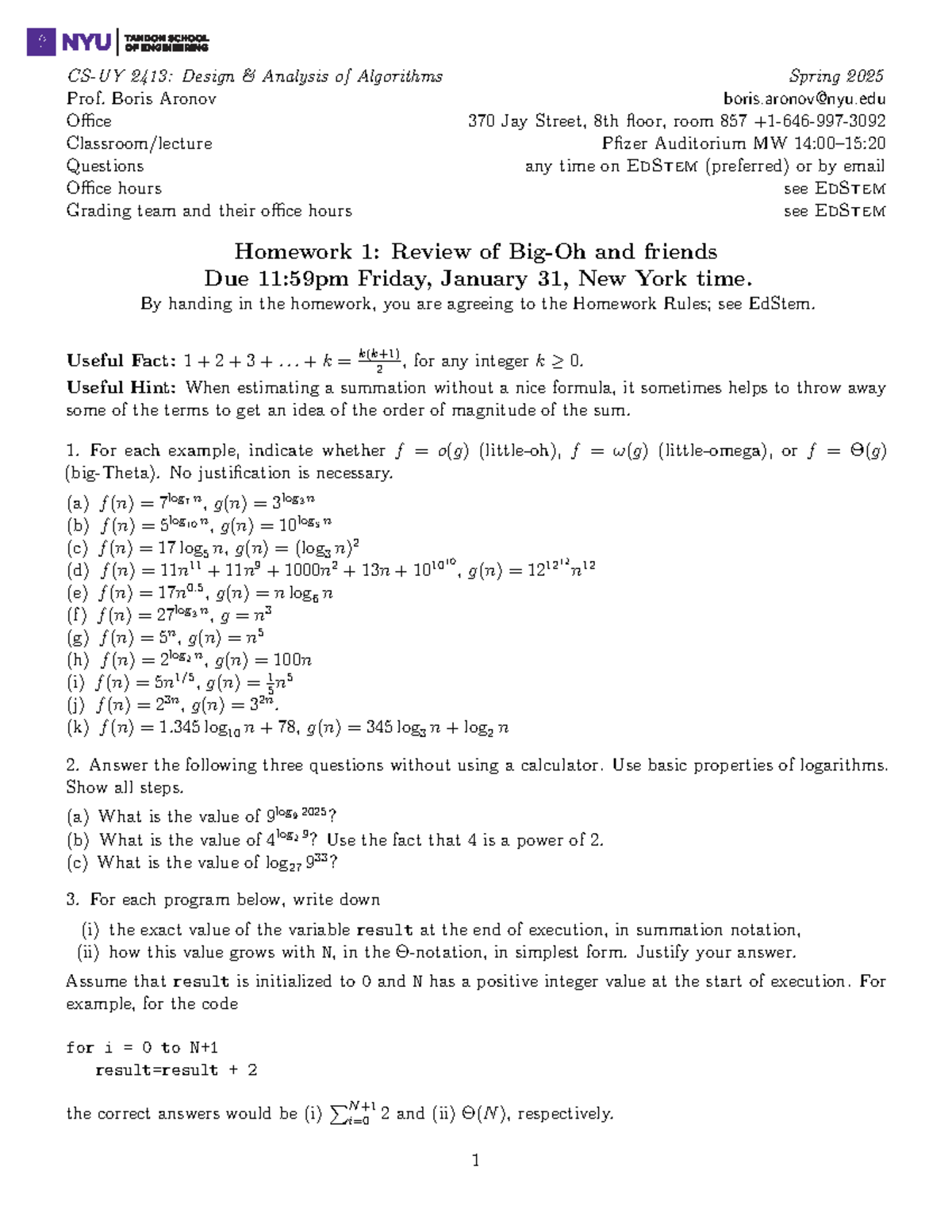 2413: Homework 1 - Design Analysis of Algorithms Questions - Studocu