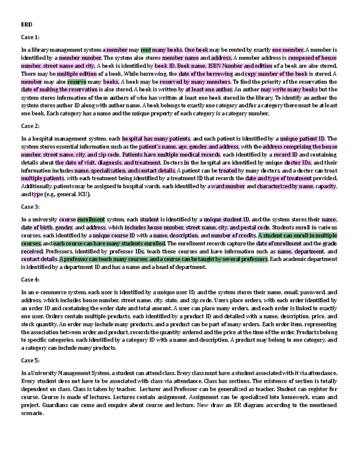 5 Case Studies for ER Diagram in Database Management - Studocu