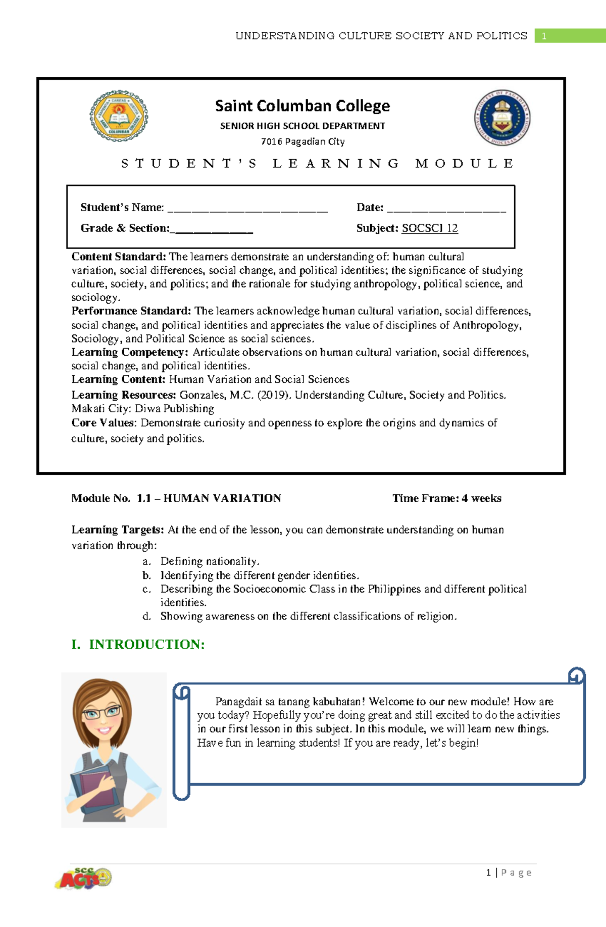 Sociology, Anthropology, and Political Science: SOCSCI 12 Module 1 ...