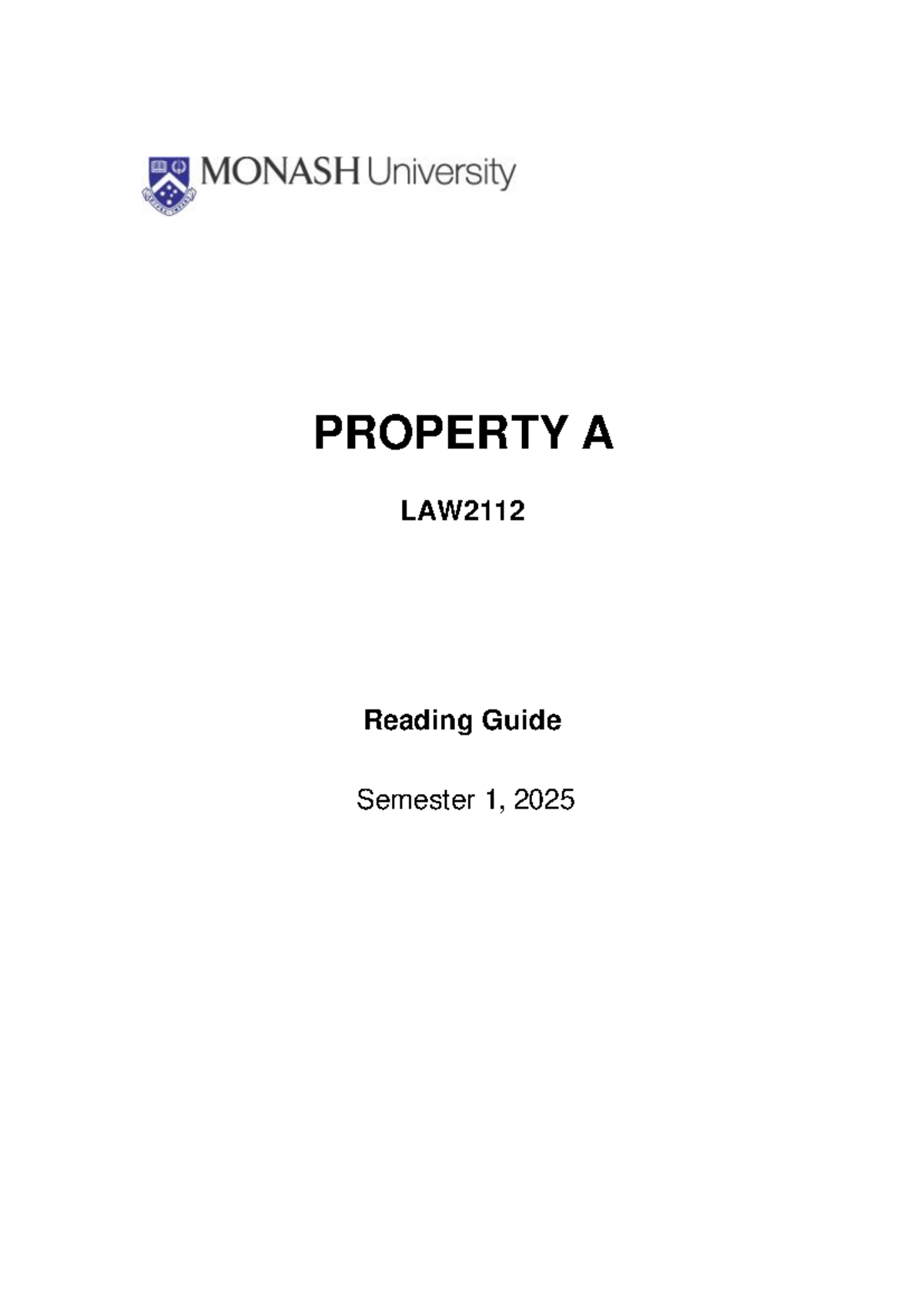 2025 S1 LAW2112 Property A Revised Reading Guide - Studocu