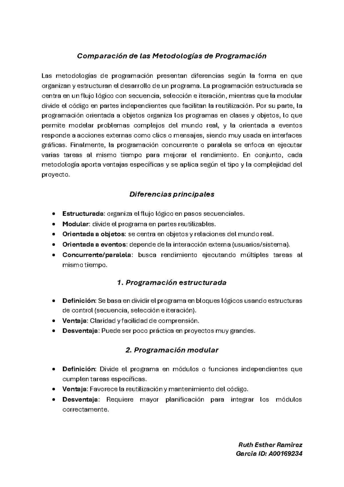 Comparación de Metodologías de Programación: Estructurada, Modular, POO ...