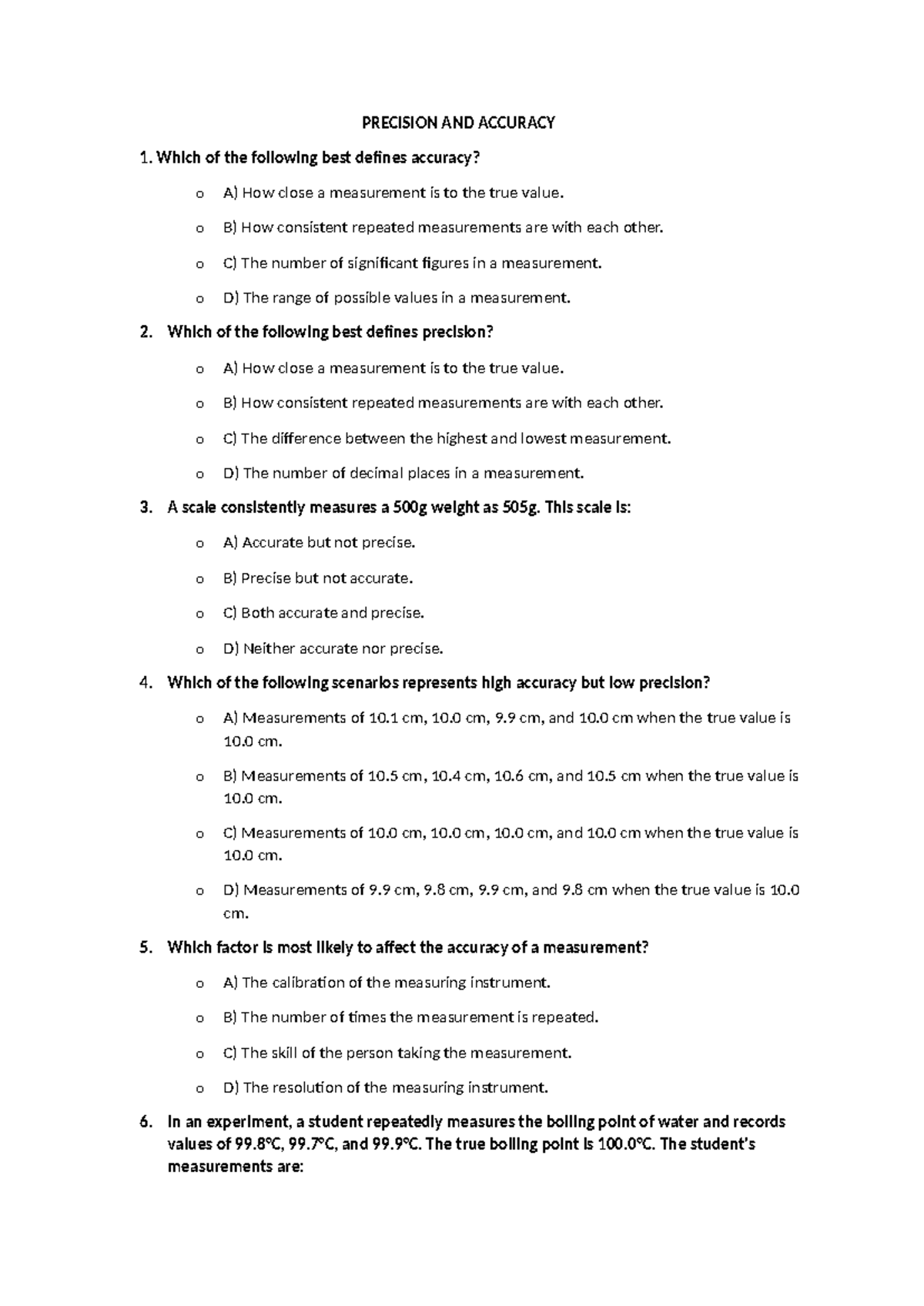 1.10 Precision and Accuracy Activity: Definitions and Scenarios - Studocu