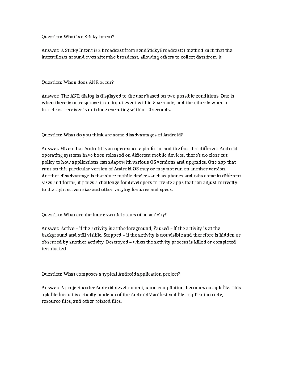 Android Development Q&A: Key Concepts and Functions Unveiled - Studocu