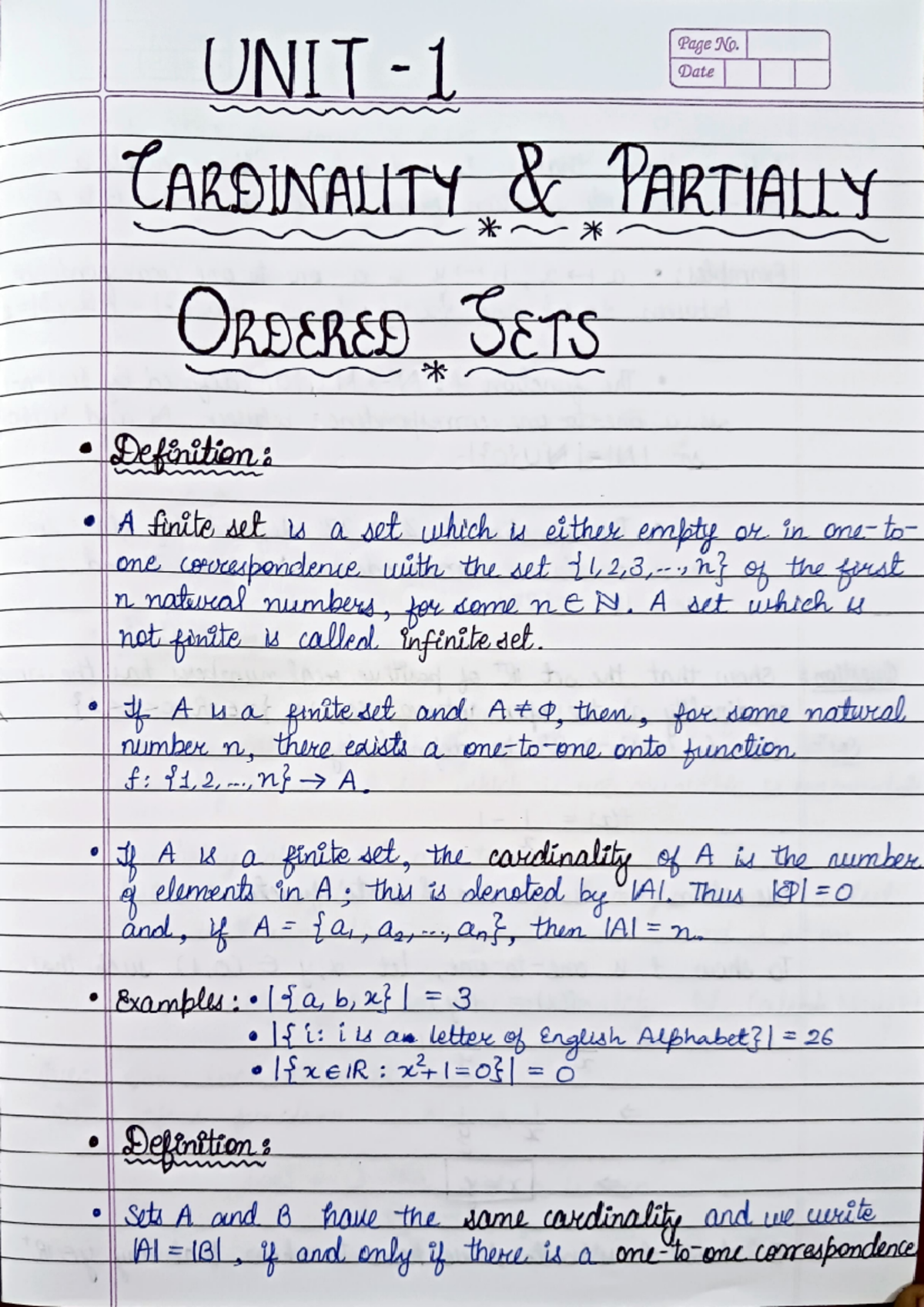 Discrete Mathematics Notes - Unit 1: Cardinality & Ordered Sets - Studocu