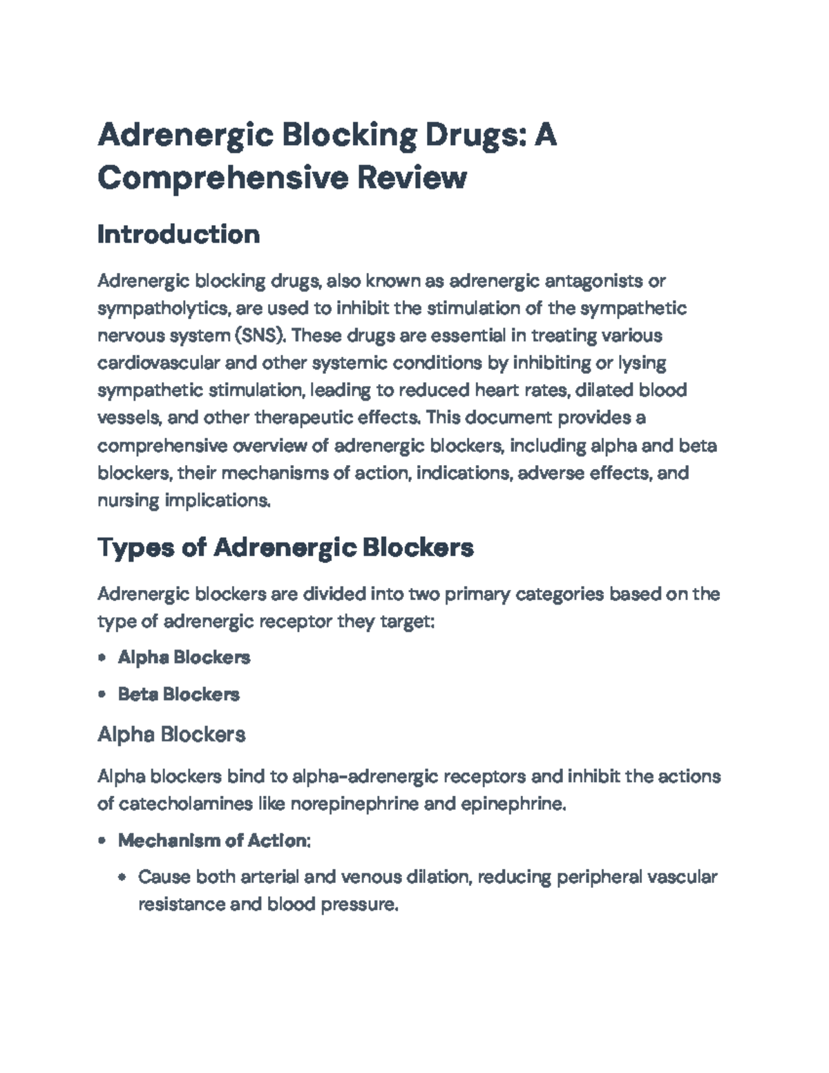 Comprehensive Review of Adrenergic Blocking Drugs (Pharmacology ...