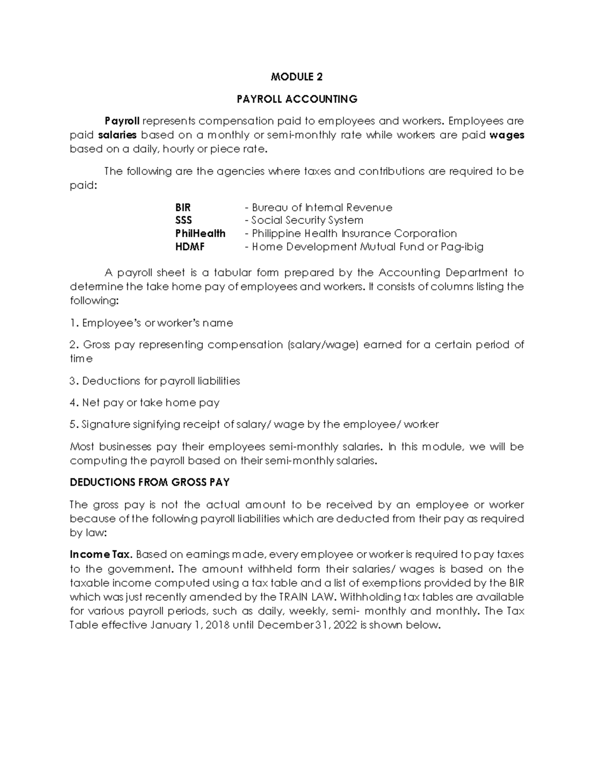 BAC 2 Prelims Payroll Accounting Overview and Sample Problem - Studocu