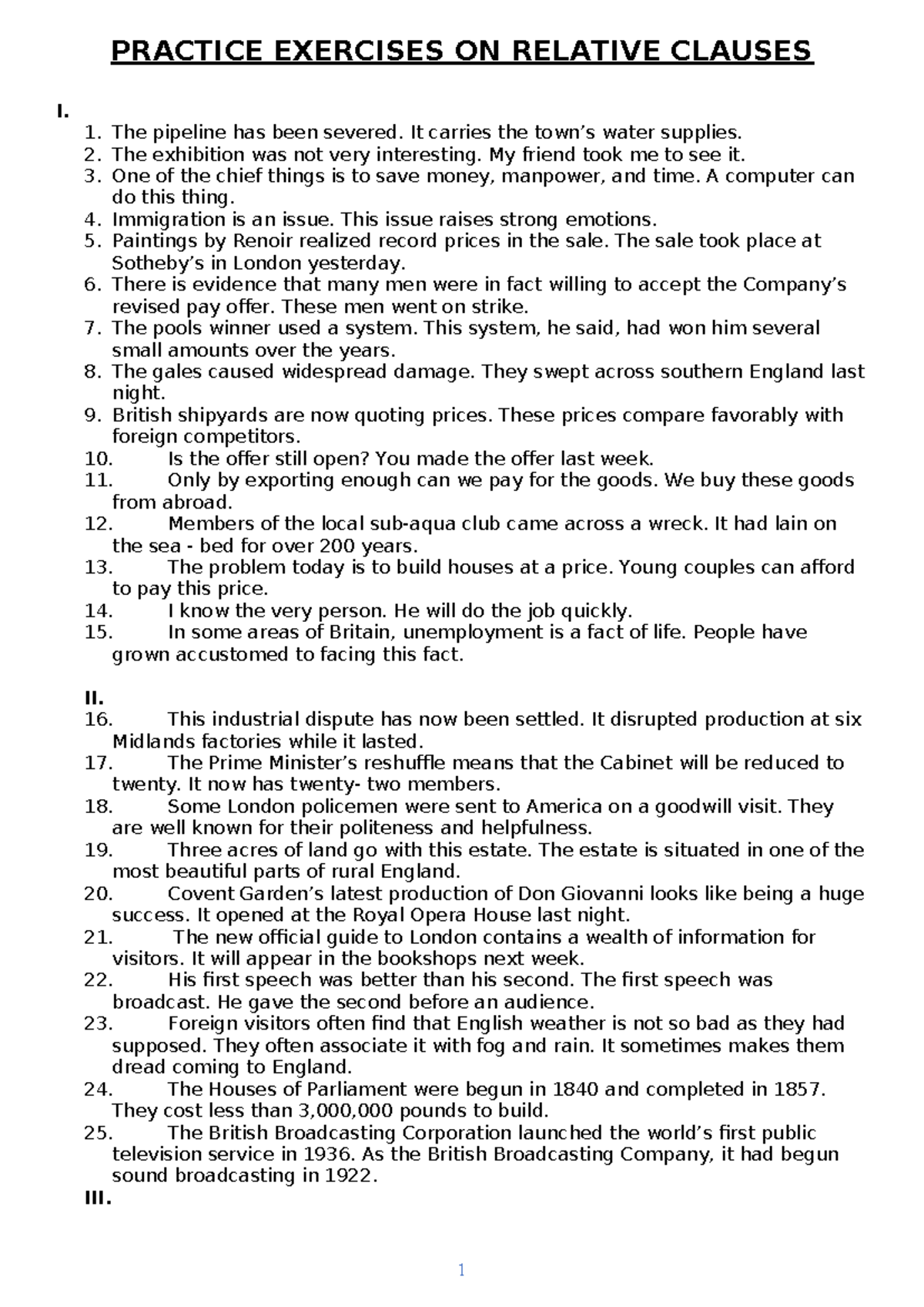 Practice Exercises ON Relative Clauses - PRACTICE EXERCISES ON RELATIVE ...