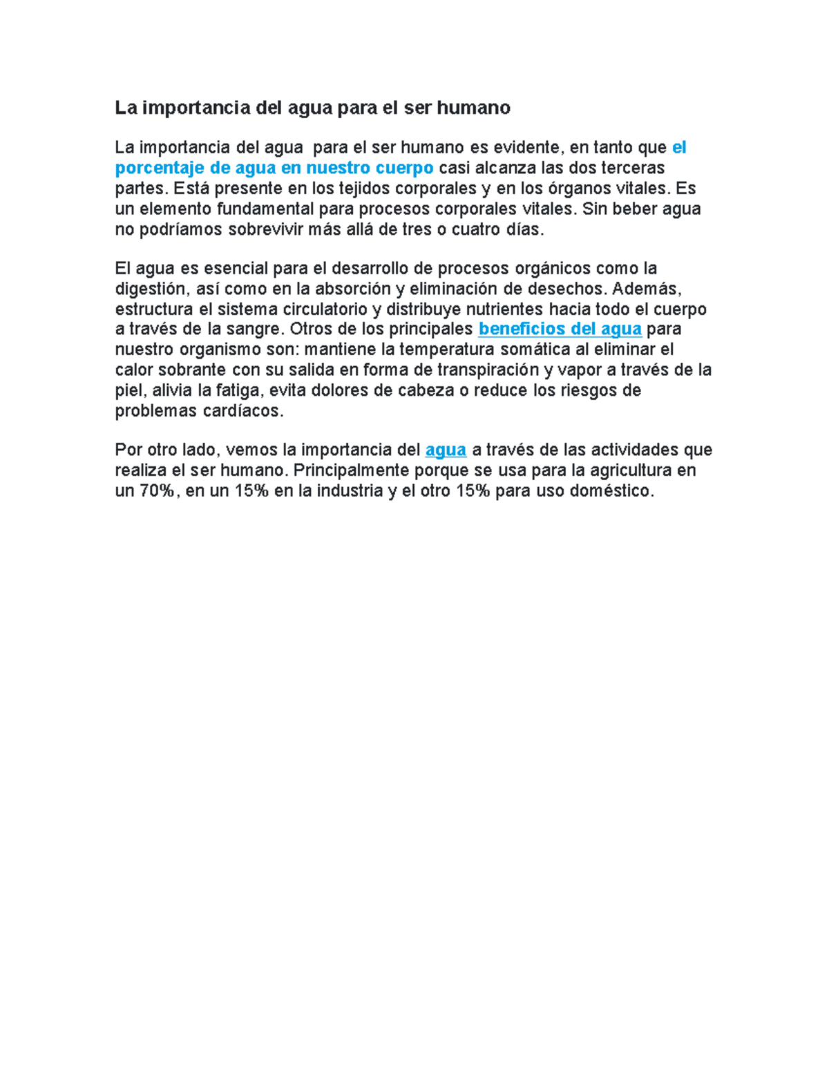 La importancia del agua para el ser humano: salud y sostenibilidad ...